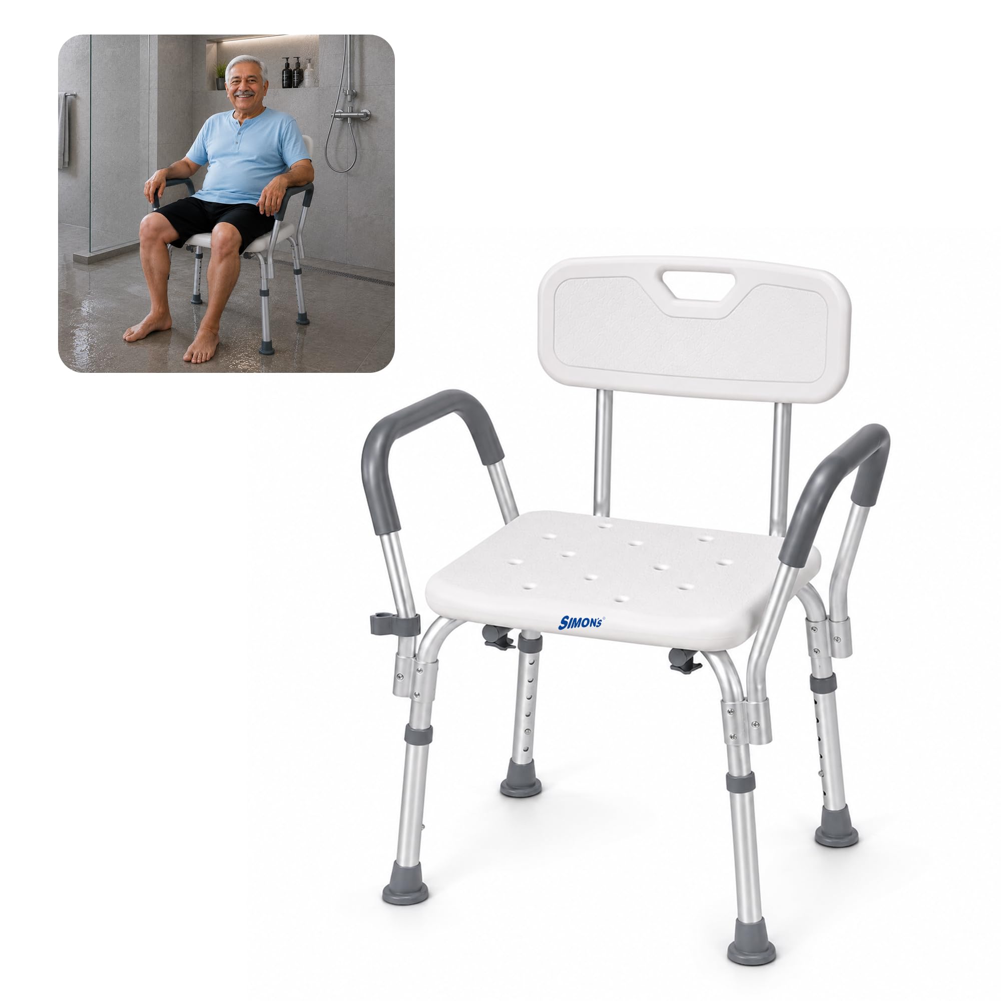 Simon’s Portable Lightweight Bath Shower Chair with backrest and Side liftable Handles for Old People in The Bathroom-image-37