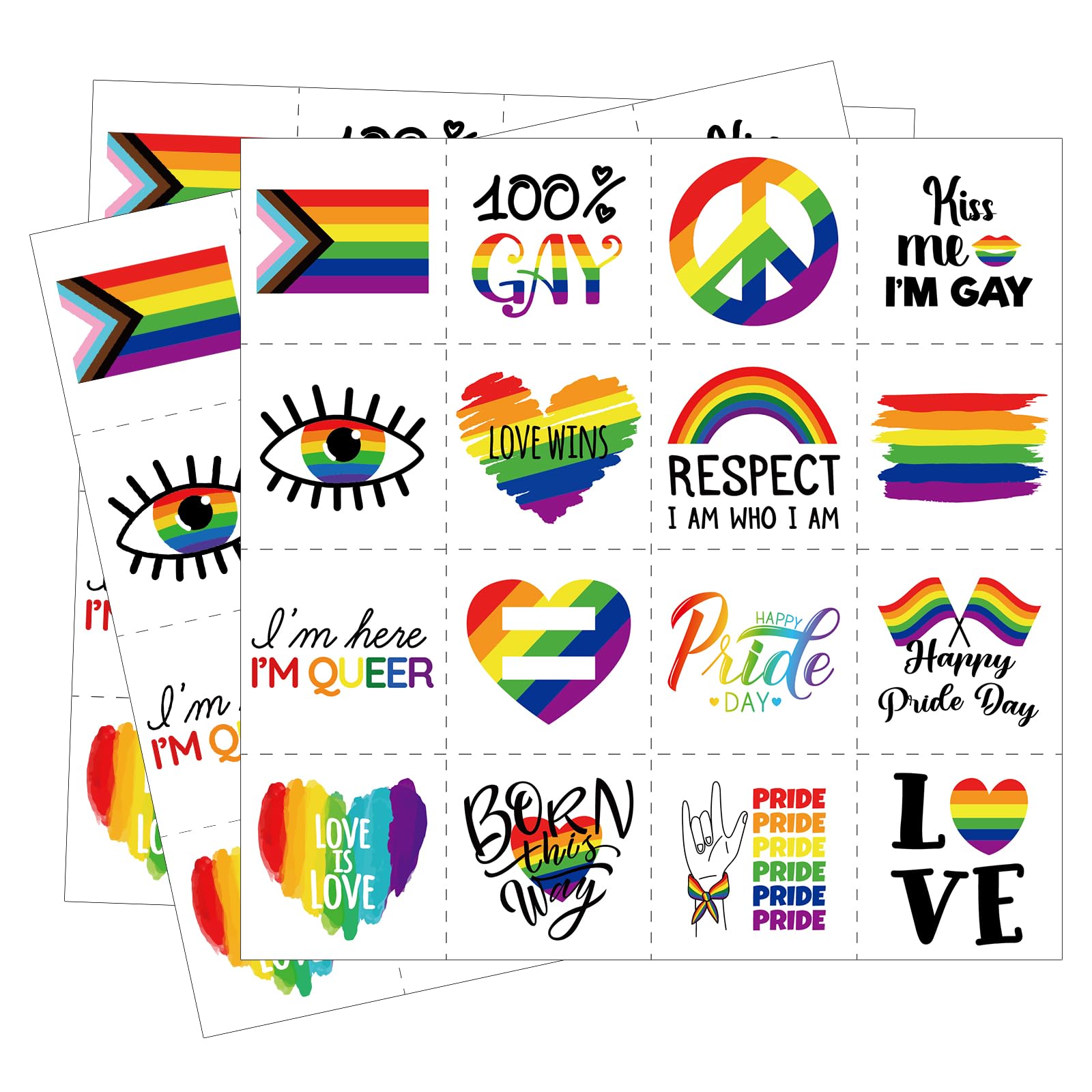 256PCS Pride Day Rainbow Tattoos – Love Gay LGBT Flag Stickers Parades Party Favors Supplies Decorations