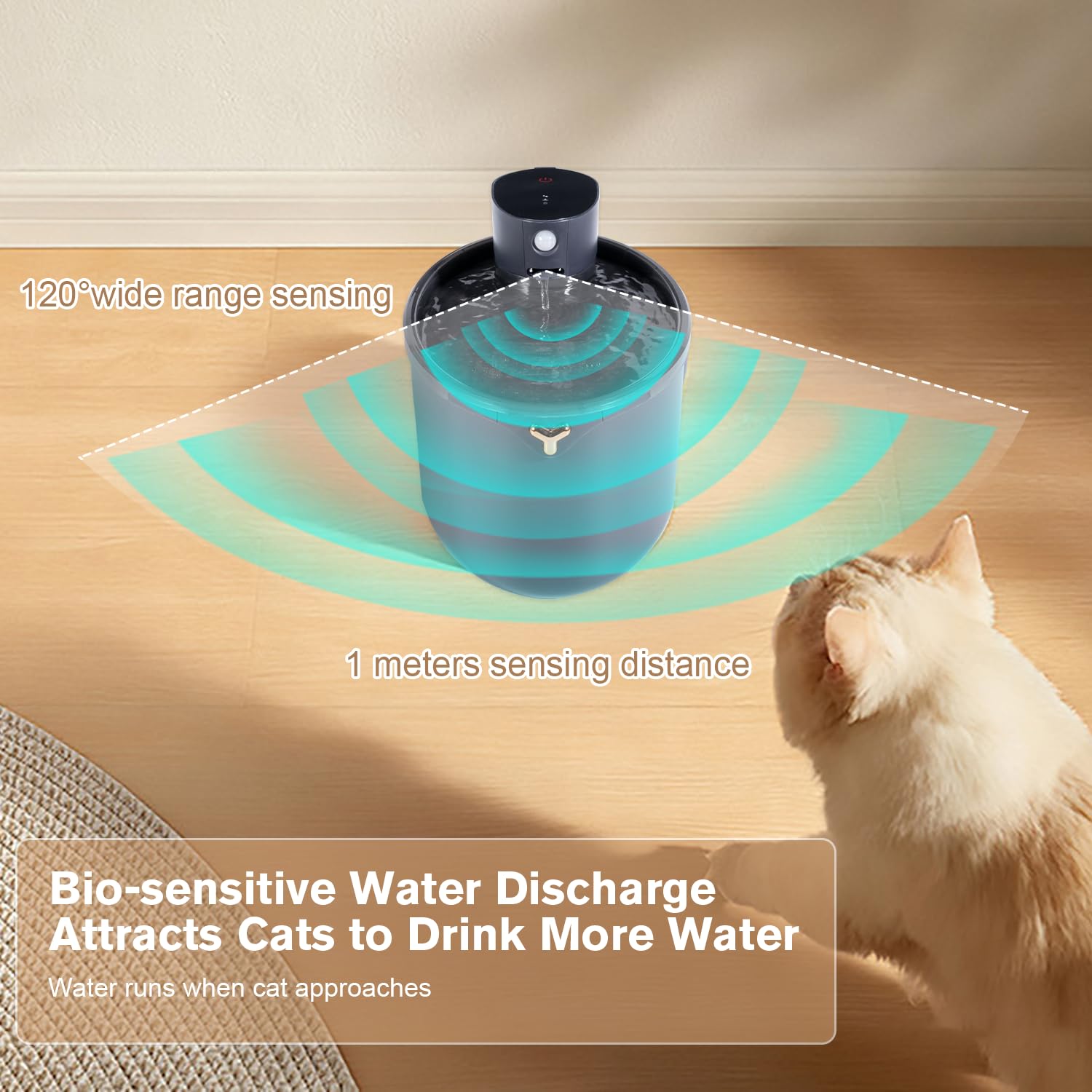 Fontanella per Gatti senza Fili 2,5L Fontana per Gatti Super Silenziosa 4000 mAh Fontanella Gatti Batteria Fontanella Gatto con Sensore di Movimento Dispenser Acqua Gatti Ricaricabile -senza BPA, Nero
