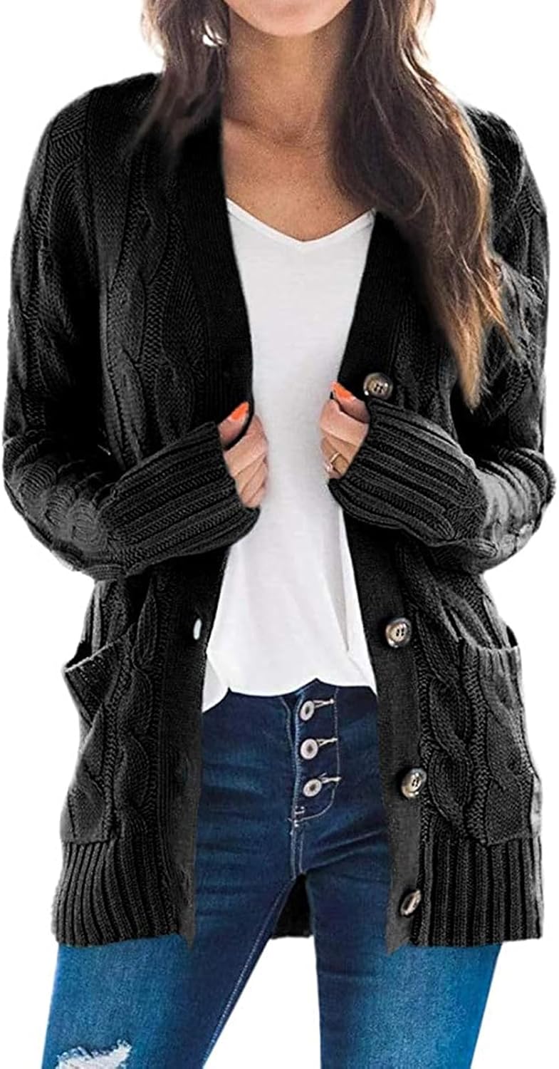 ZESICA Women's Cardigan Sweaters 2025 Fall Button Down Open Front Cable Knit Casual Trendy Winter Clothing Outerwear