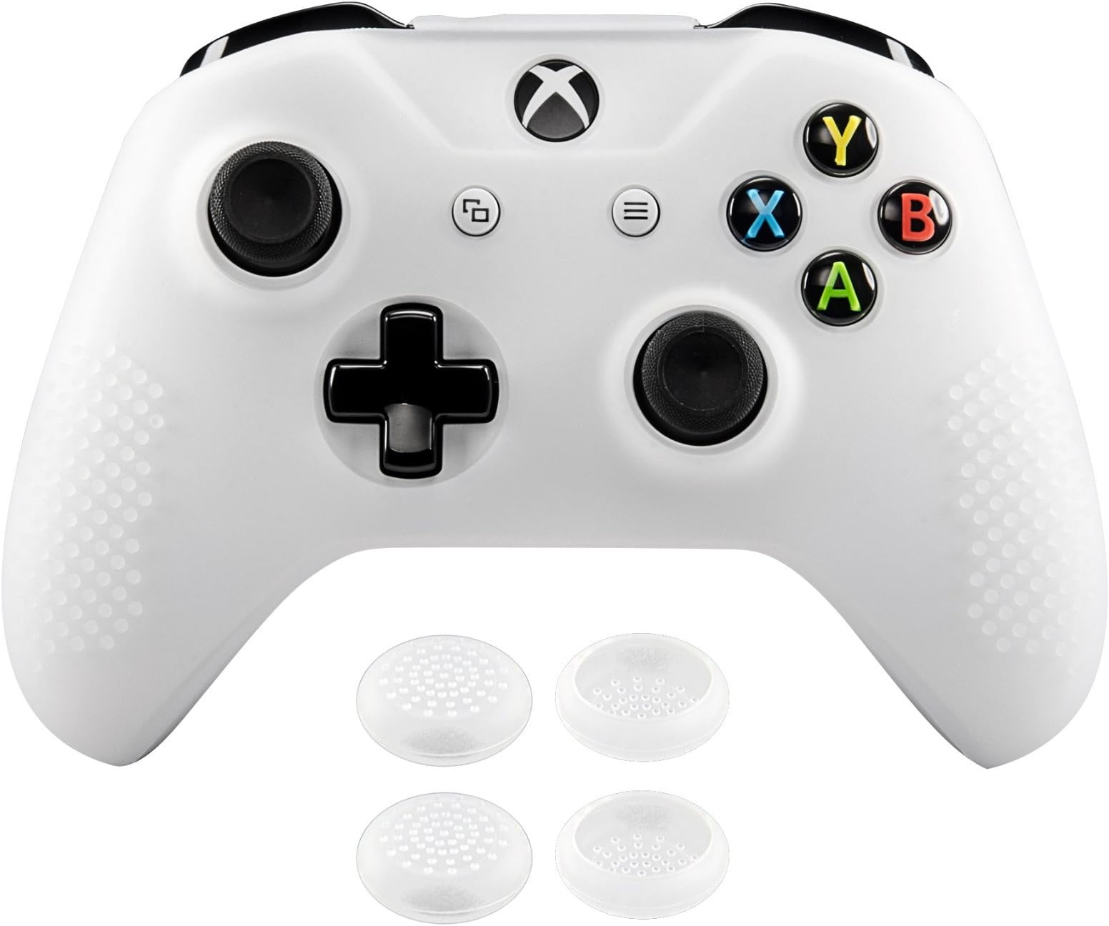 eXtremeRate PlayVital Soft Anti-Slip Silicone Case Cover Thumb Stick Grip Caps Protector Skins for Xbox One X S Controller - Semi-Transparent Clear