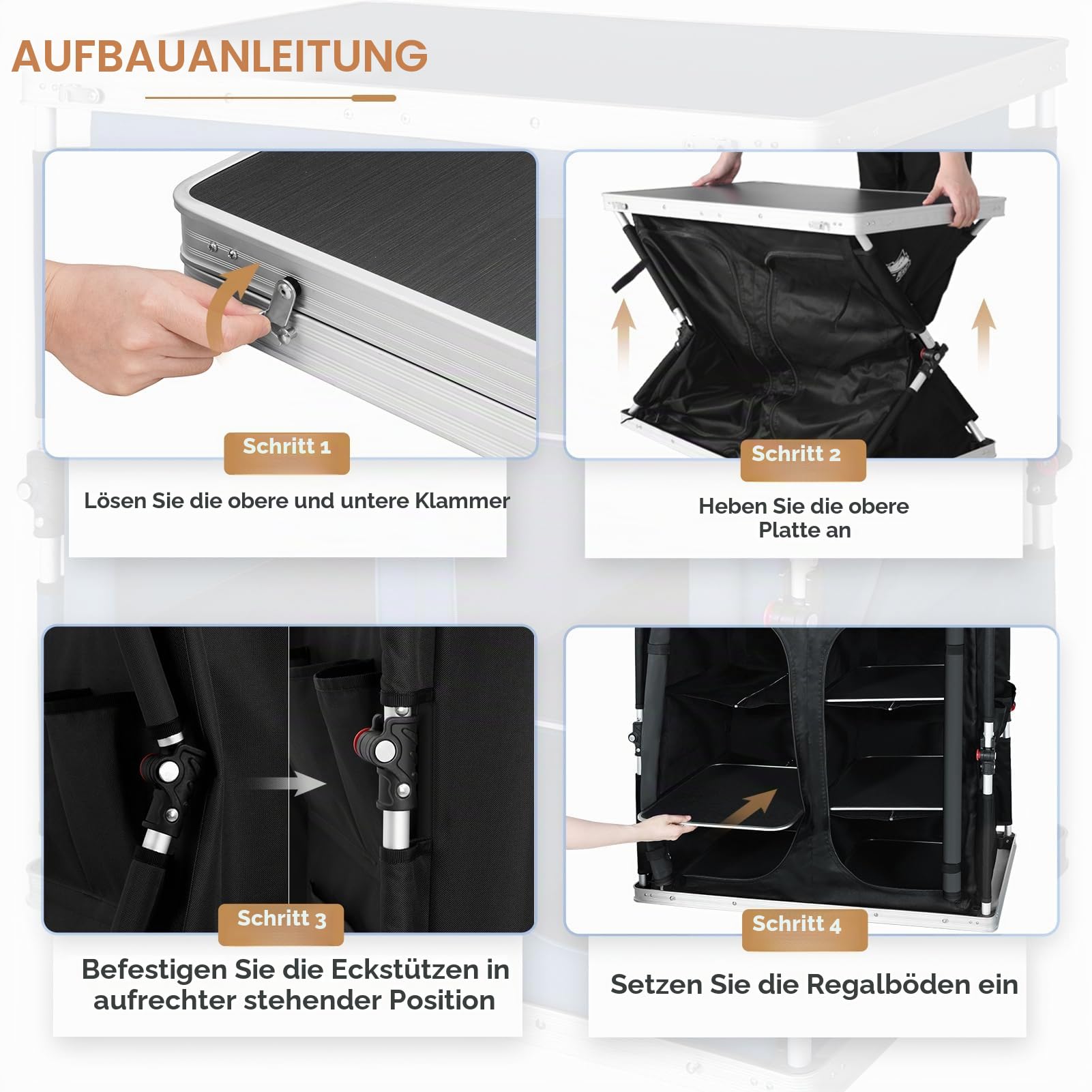 EAGLE PEAK Zwei-Personen-Camping-Klapptisch mit Aufbewahrungsorganizer und Seitentaschen, tragbare Outdoor-Kochküchenstation, einschließlich Tragetasche, Schwarz