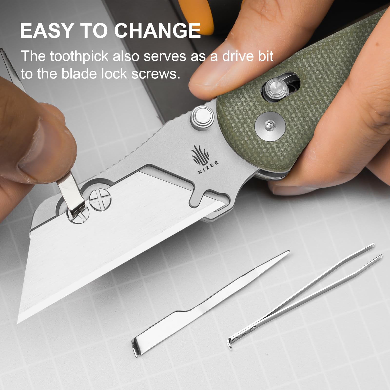 Kizer Uti Bear(New Dual-screw Version) Folding Utility Knife, Clutch Lock Box Cutter EDC Pocket knife with 5PCS Razor Blades, Pocket Knives with Pocket Clip for Men Women V3619JM1