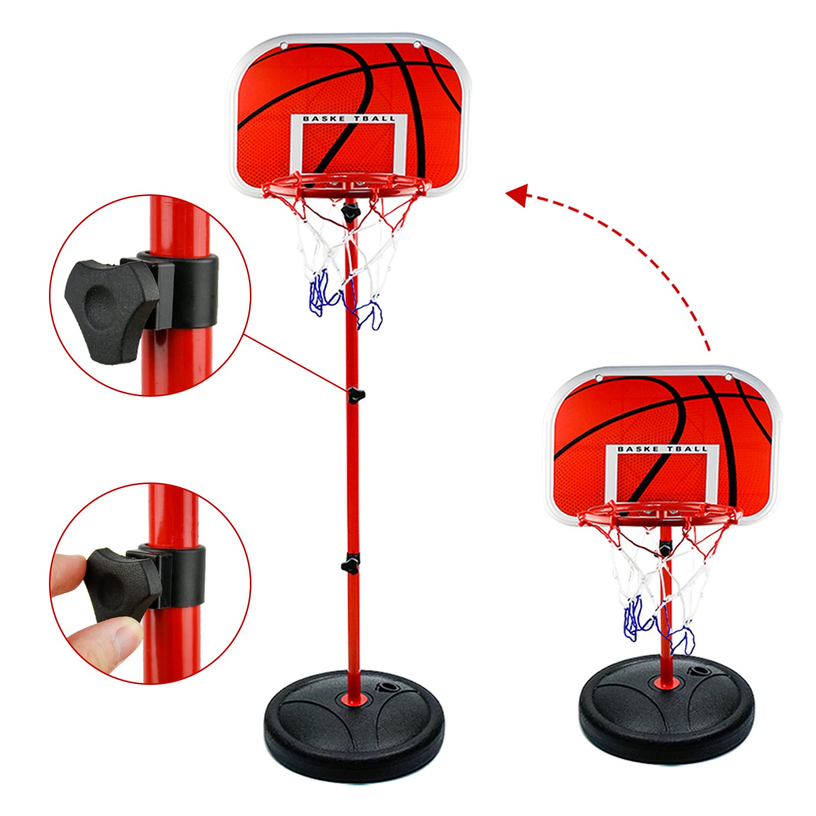 Panier Basket Enfant, AolKee Panier de Basket-Ball Portable 50CM-150cm pour Enfants, Panier de Basket-Ball réglable pour intérieur extérieur, avec 3 balles, Filet, Pompe