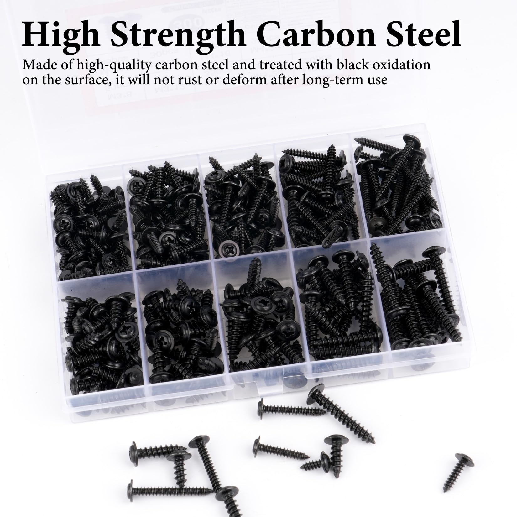 300 Pcs Self Tapping Screws Metal, M3 M4 Black Cross Wood Screws Assortment - Image 3