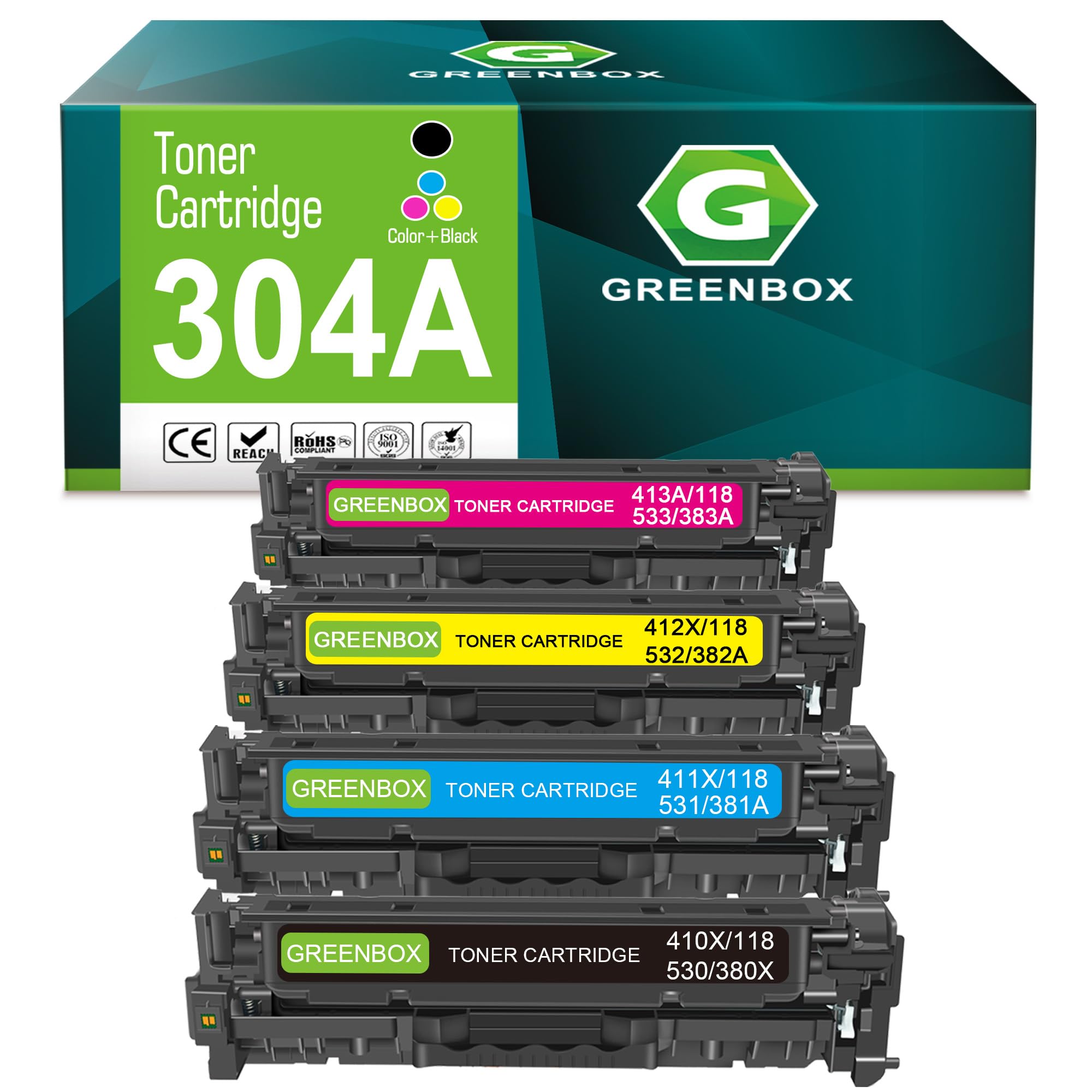 GREENBOX Remanufactured 304A Toner Cartridge Replacement for HP 304A CC530A for CP2025DN CM2320N CM2320NF CM2320FXI MFP MF8580CDW MF8350CDN MF8380CDW