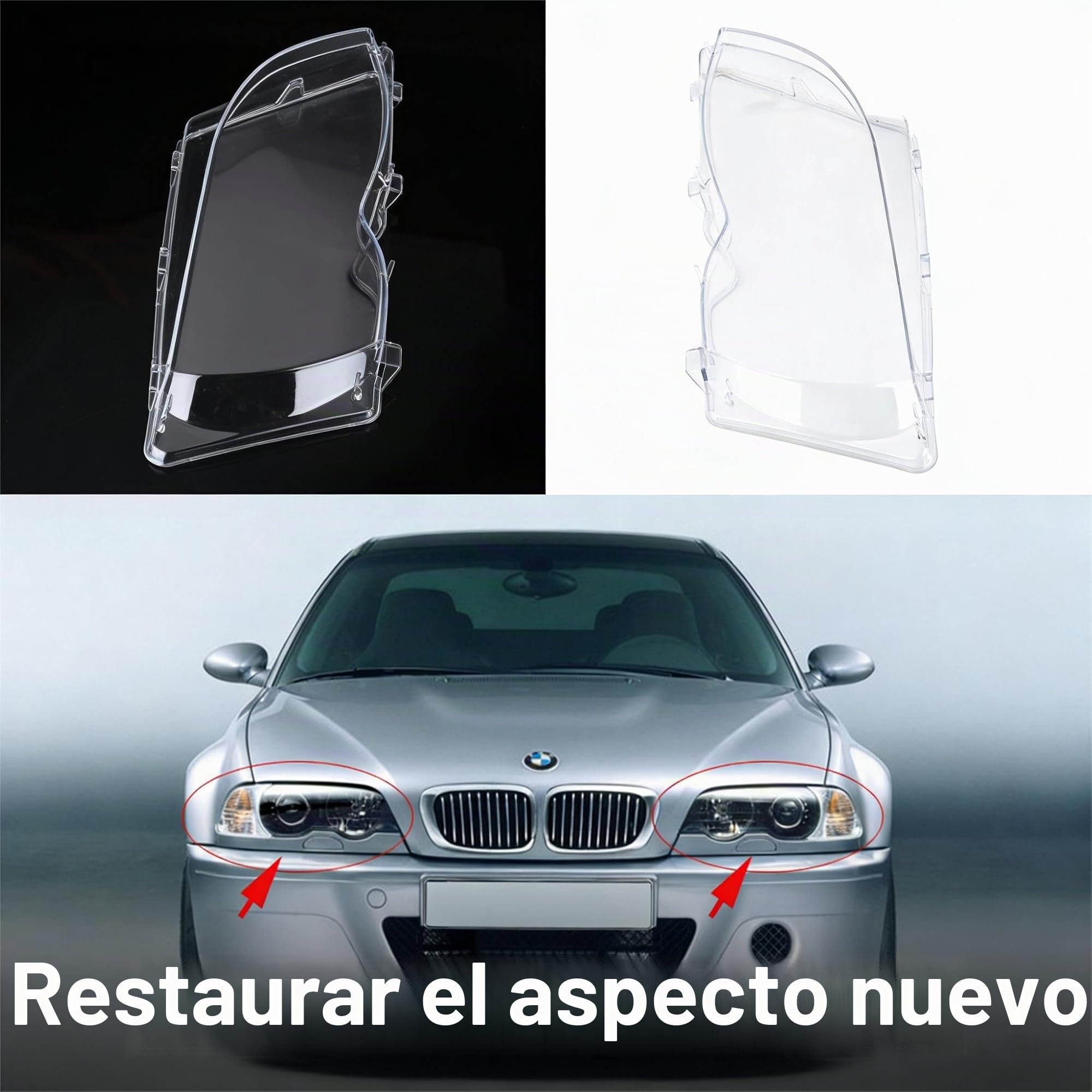 Faros Delanteros Para E46 4D 320i 325i 330i 325xi 330xi Años 2002 2003 2004 2005 Lente Transparente Repuesto Con Claridad Óptima Restauración Brillo Original