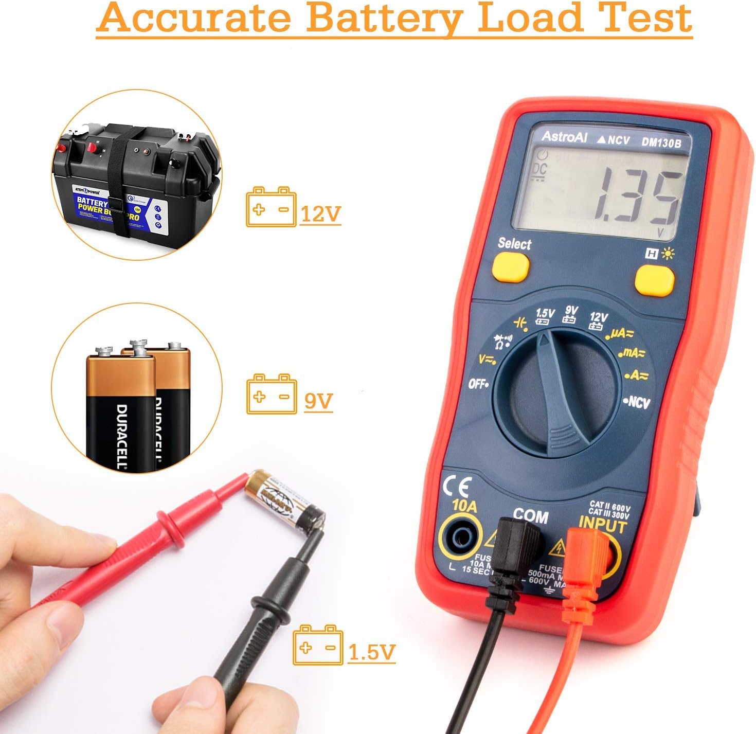 AstroAI TRMS 4000 Counts DC AC Digital Multimeter+ AstroAI 1.5v/9v/12v Battery Tester Digital Multimeter