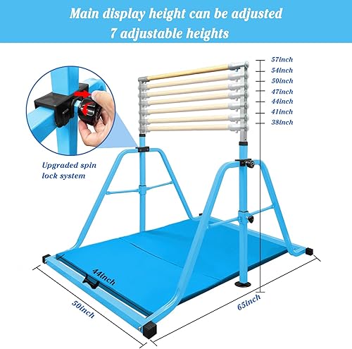Miniatura 11 de Foldable Gymnastics Kip Bar,Horizontal Bar for Kids,No Wobble Gym Equipment for Home Indoor,3' to 5' Adjustable Height,Gymnasts 1-4 Levels,300 lbs