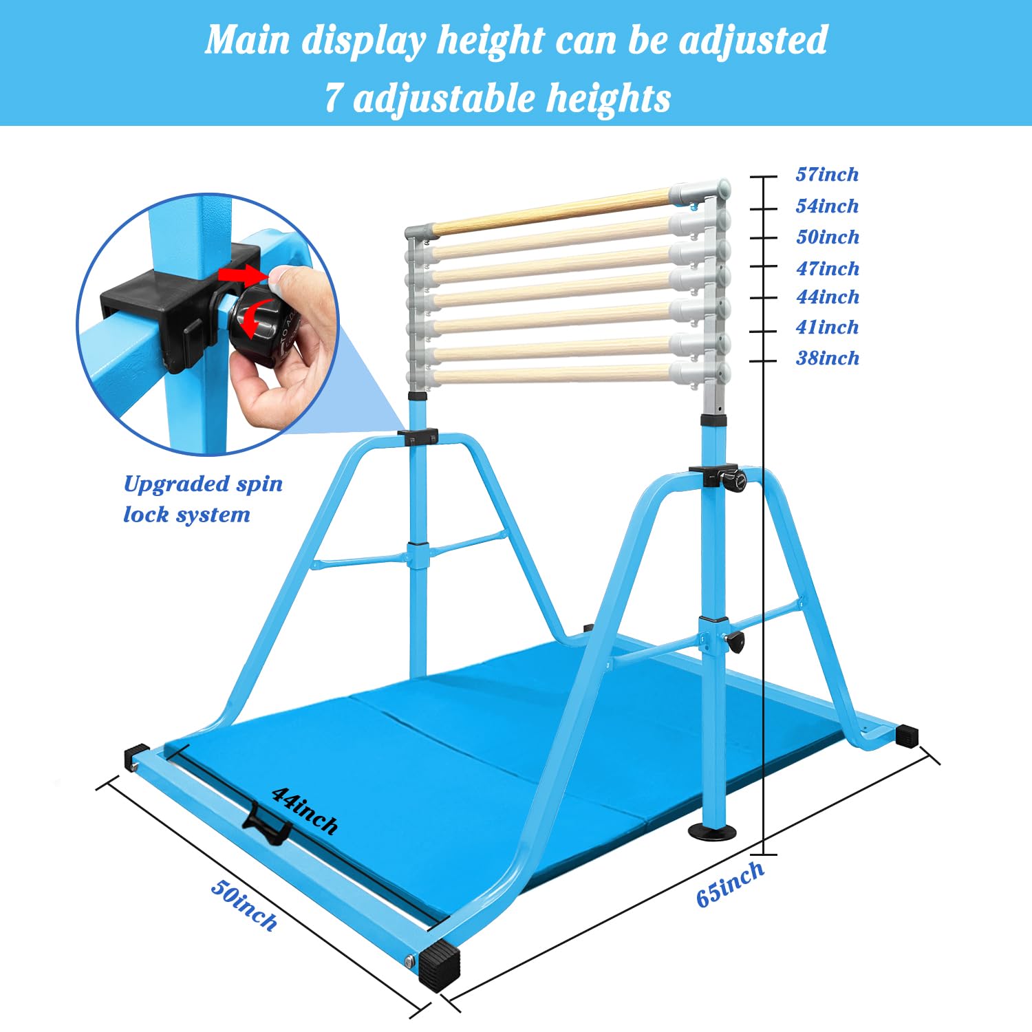 Foldable Gymnastics Kip Bar,Horizontal Bar for Kids,No Wobble Gym Equipment for Home Indoor,3' to 5' Adjustable Height,Gymnasts 1-4 Levels,300 lbs Weight Capacity 12 Foldable Gymnastics Kip Bar,Horizontal Bar for Kids,No Wobble Gym Equipment for Home Indoor,3' to 5' Adjustable Height,Gymnasts 1-4 Levels,300 lbs Weight Capacity - Image 10