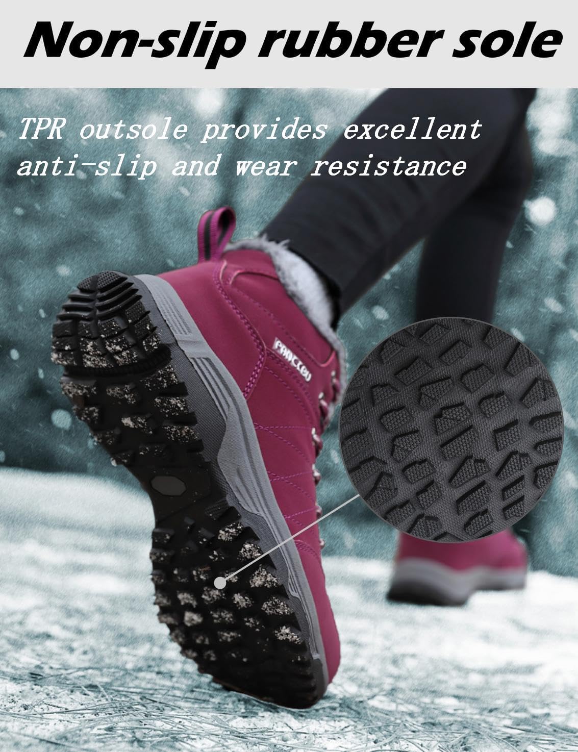Women Waterproof Winter Ankle Snow Boots Non-Slip Hiking Boots with Warm Fur Lined Winter Walking Boots Sneakers Wide Width Outdoor Christmas Gift - Image 6
