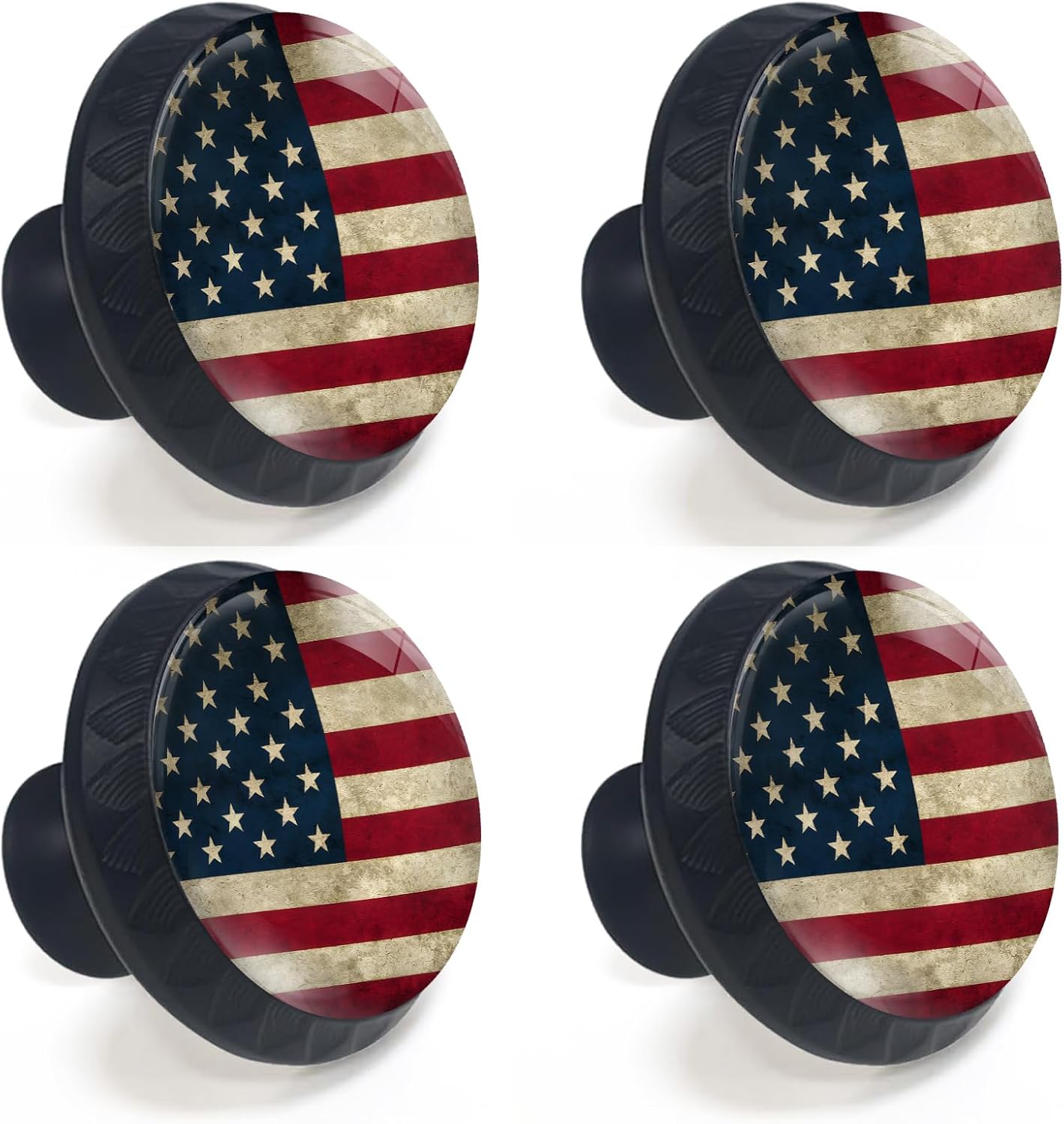 4 Pack American Flag Cabinet Knobs Round Drawer Pulls Black Dresser Knob Cupboard Door Handles Hardware for Kitchen Bathroom Cabinets
