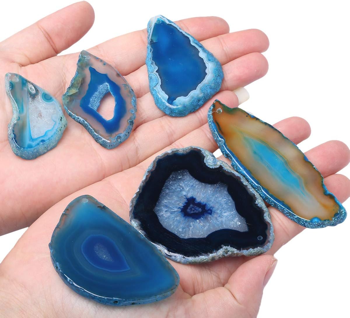 mookaitedecor Polished Agate Slices Geode Top Drilled Pendant Slice for Jewelry Making Pack of 12