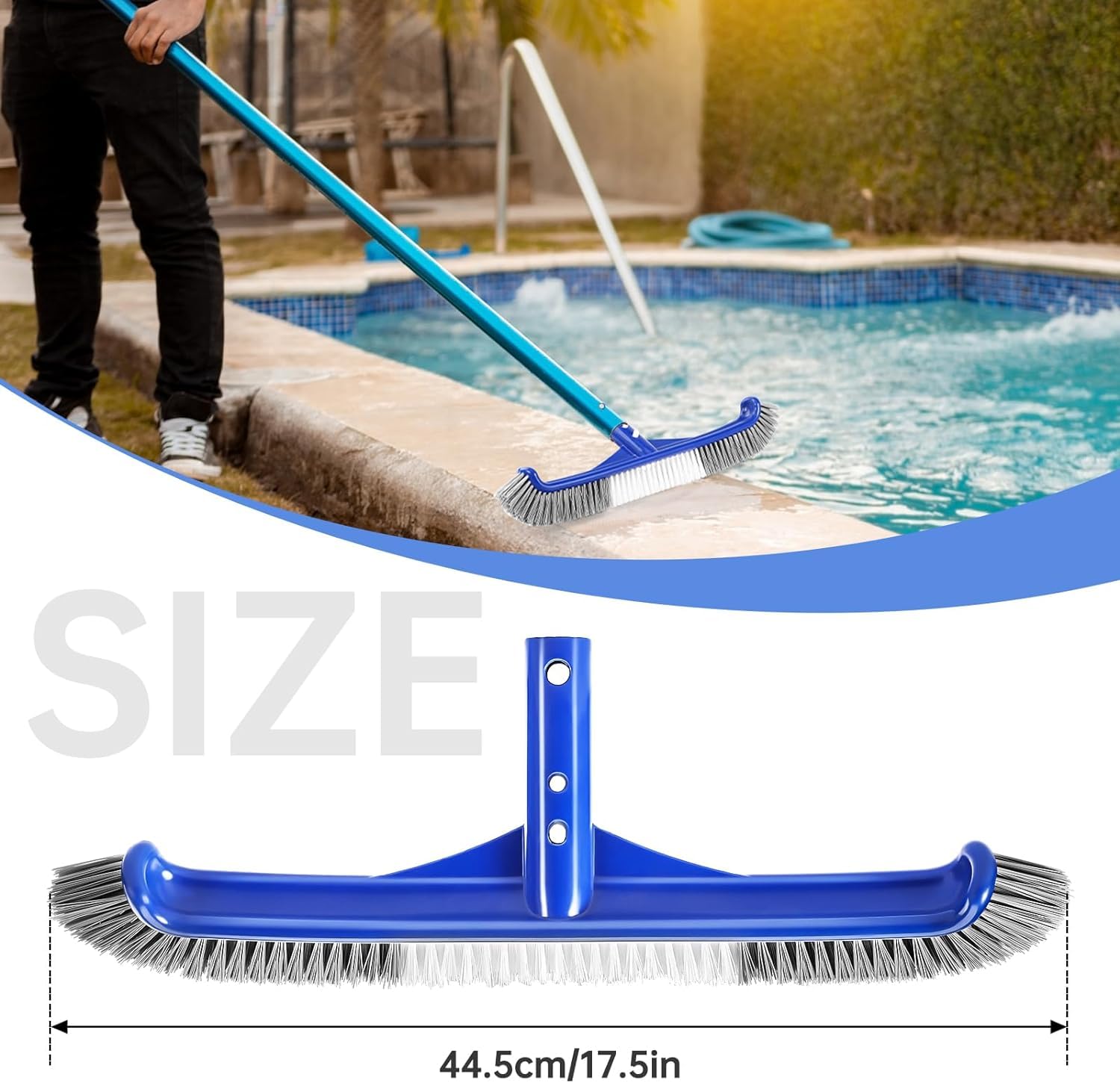 Pool Brush Head & Fine Mesh Skimmer Net Kit - 17.5" Wall Brush & Leaf Rake For Fast Pool Cleaning