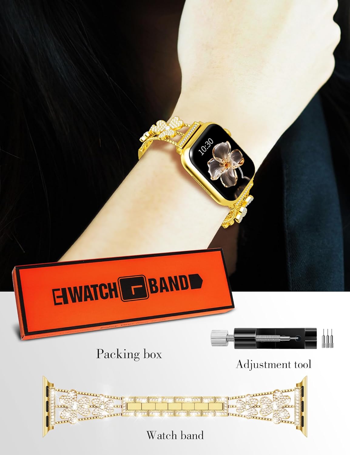 Diamond Metal Strap Compatible with Apple Watch Band for Women 38mm 40mm 41mm 42mm 44mm 45mm 46mm 49mm, Simple Fashion Lucky Clover Bracelet for iWatch Series 10/9/8/7/6/5/4/3/2/1 SE Ultra - Image 9