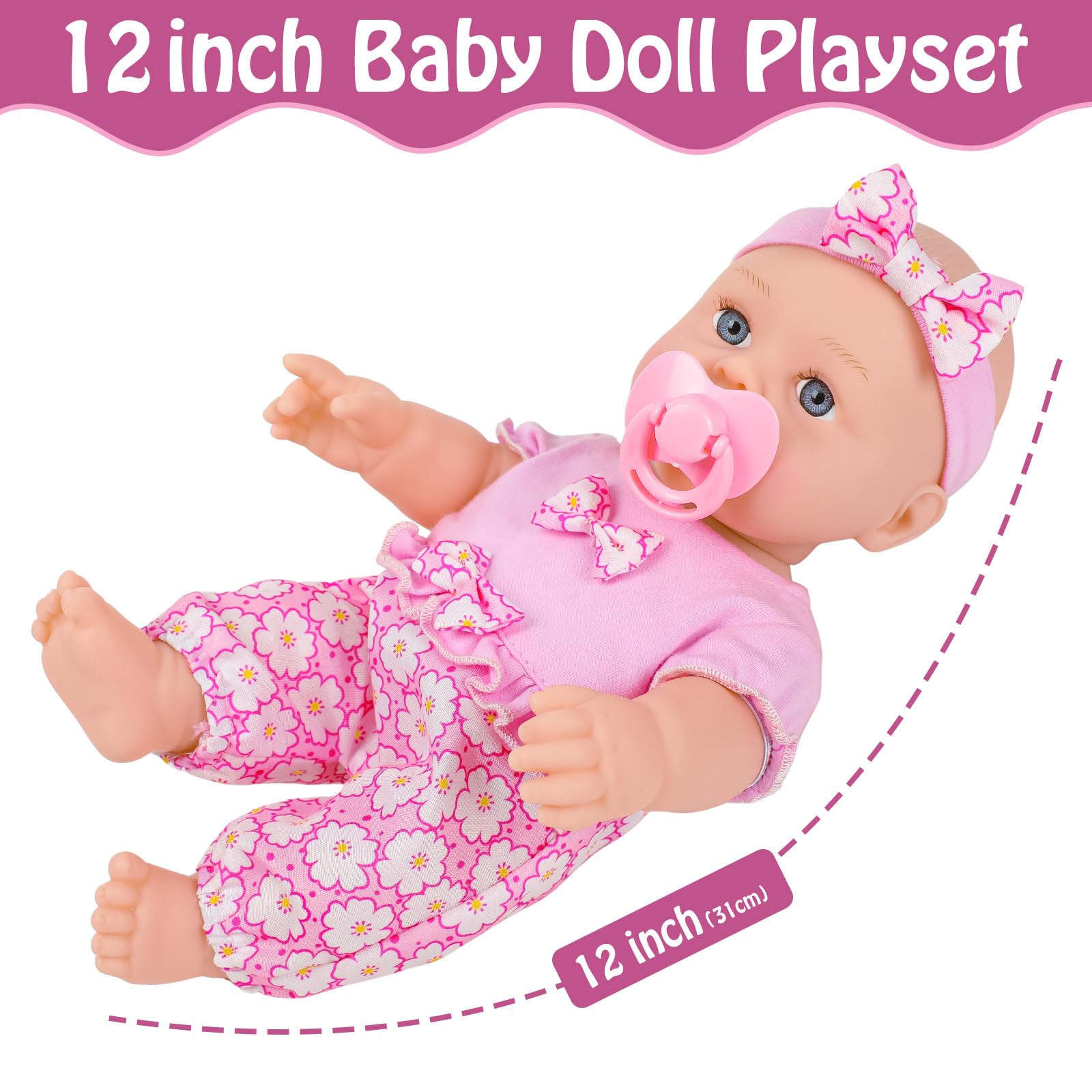 Muñecas de bebé de 12 pulgadas con mochila para guardar ropa y accesorios de muñecas, juego de muñecas Reborn de 12 pulgadas en caja de regalo con biberón y pañal para pezones para niños 3