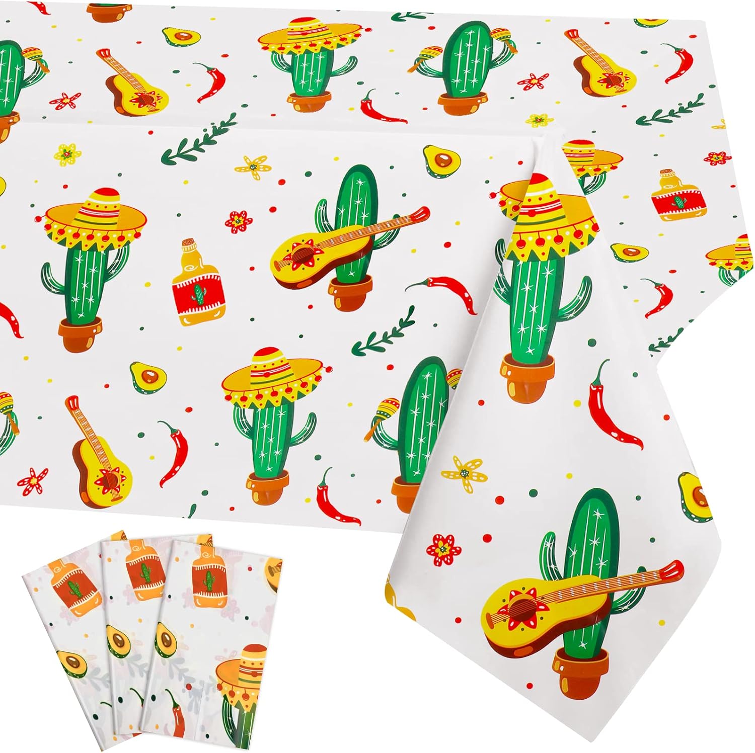 3PCS Fiesta Tablecloth for Mexican Themed Party Decorations