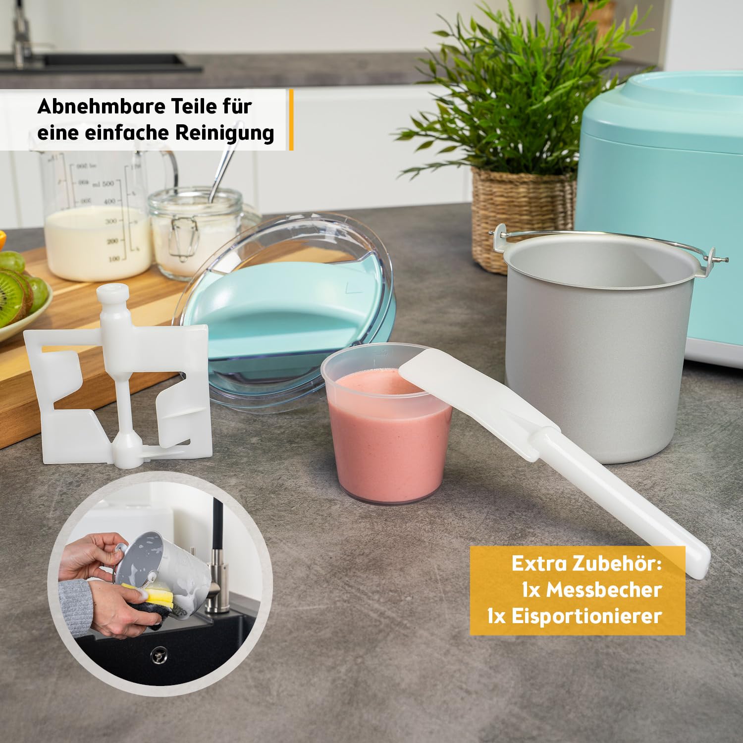 TZS First Austria - Eismaschine 1L mit Kompressor 3 in 1 - Ice Cream Maker 100W selbstkühlend für Frozen Joghurt, Sorbet & Eiscreme - Kleine Speiseeismaschine inkl. Messbecher & Spatel - Mint