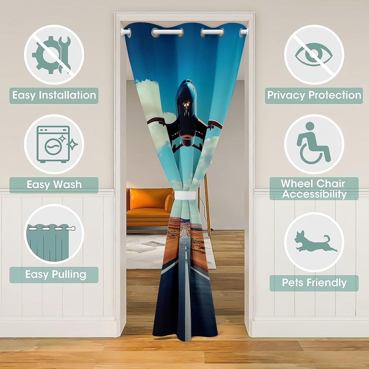 Aircraft Door Curtain for Doorway Privacy,Aircraft Flying Airport Closet Door Cover Curtain,Room Door Curtain Airplane Insulated Thermal Curtains for Bedroom Room Divider Curtain Cover 34"x80" 1 Panel