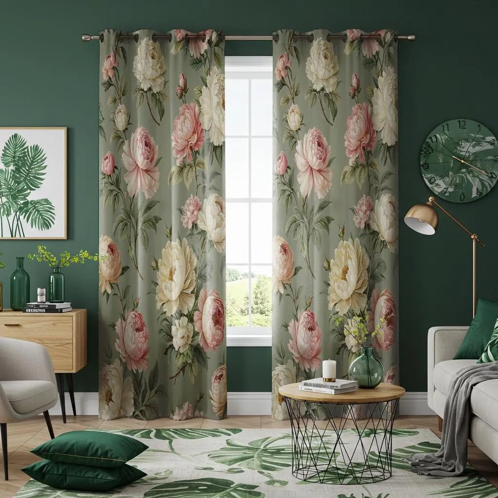 Rideaux occultants pivoine style ferme 160x200 cm pour fenêtres de chambre