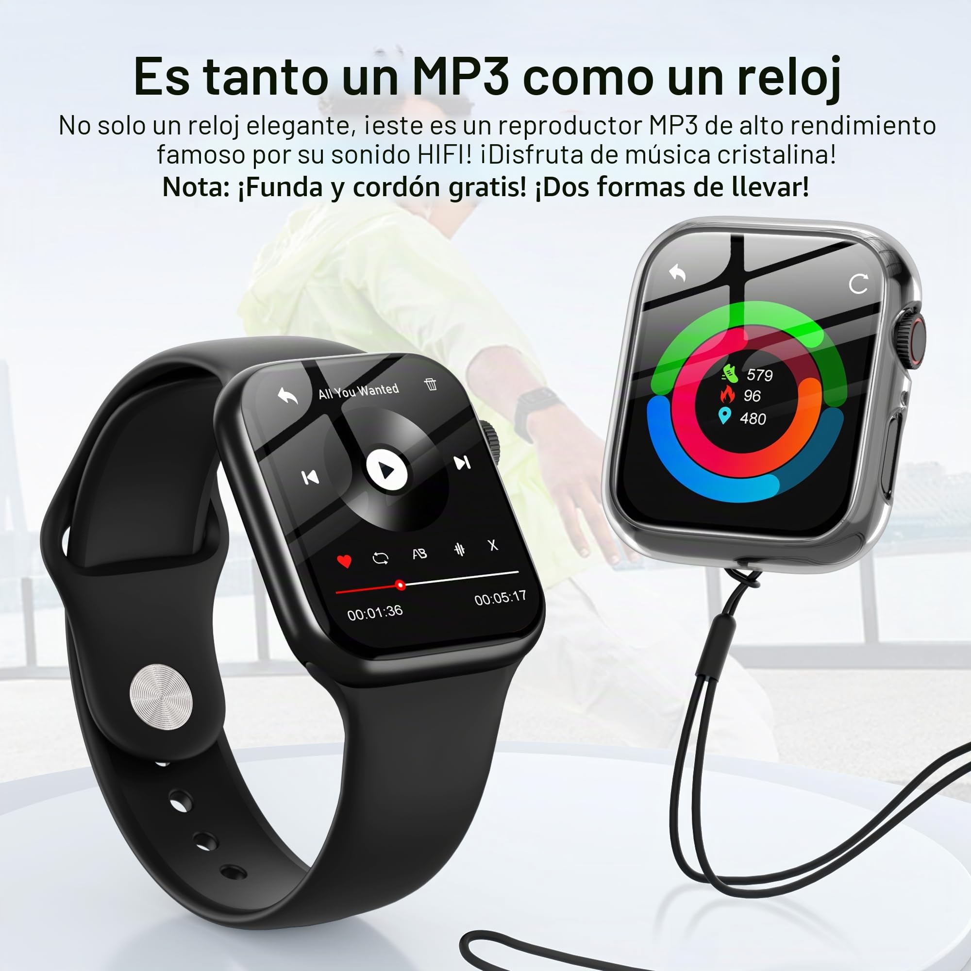 SWOFY Reproductor MP3 32GB Bluetooth 5.3, Pantalla Táctil, Pulsera Deportiva – Grabación HiFi, Rastreador de Fitness, para Carrera/Gimnasio (Negro)