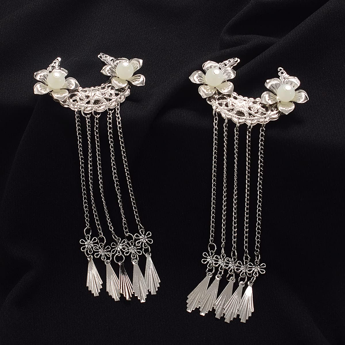 Girls Women Gothic Flower Tassel Hair Clip Lolita Headwear (style two) (Sliver) - Image 3