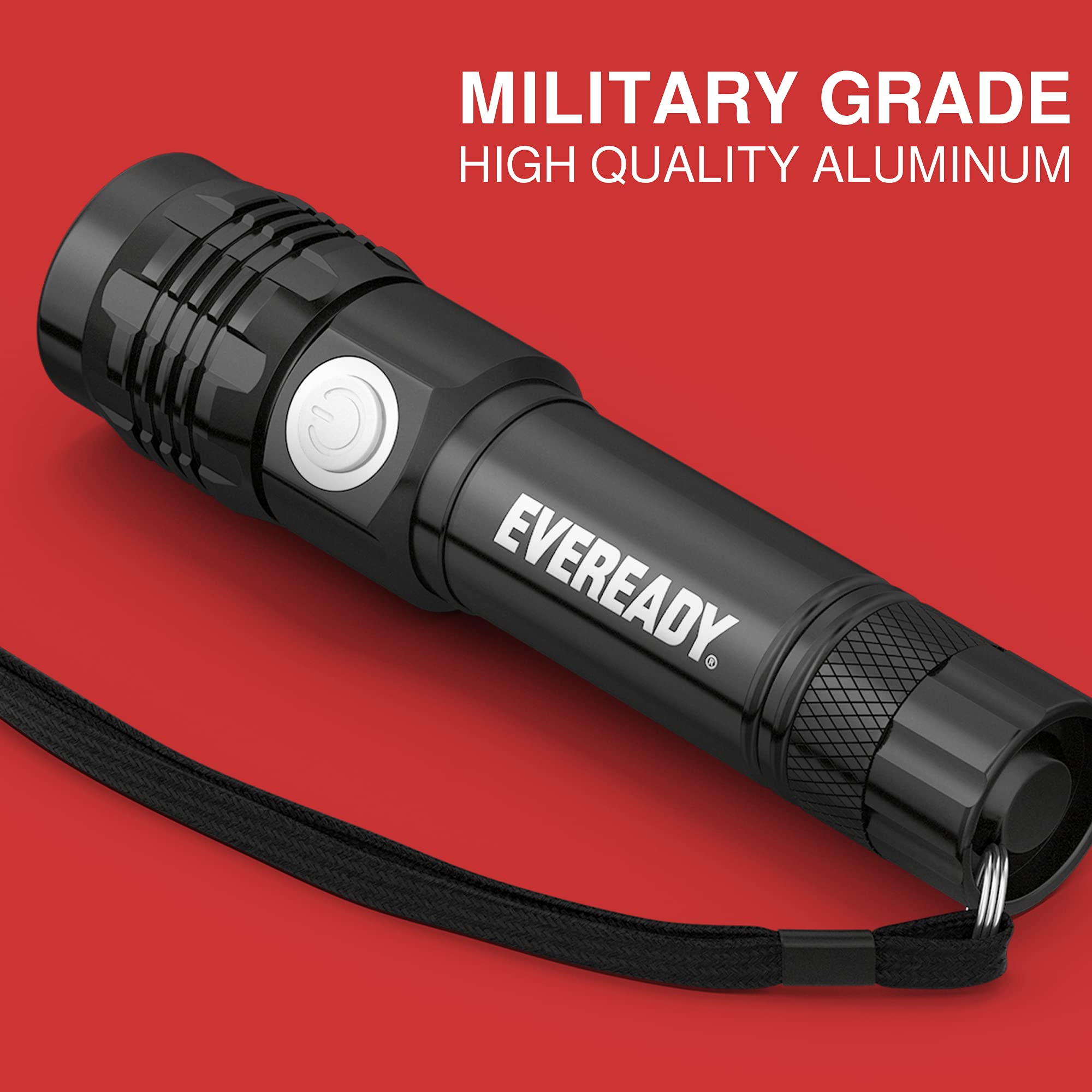 Eveready Energizer latarka LED, ładowana, super jasna, wodoodporna, outdoorowa, przenośna, kabel USB w zestawie, idealna na kemping, wędrówki, trekking, czarna