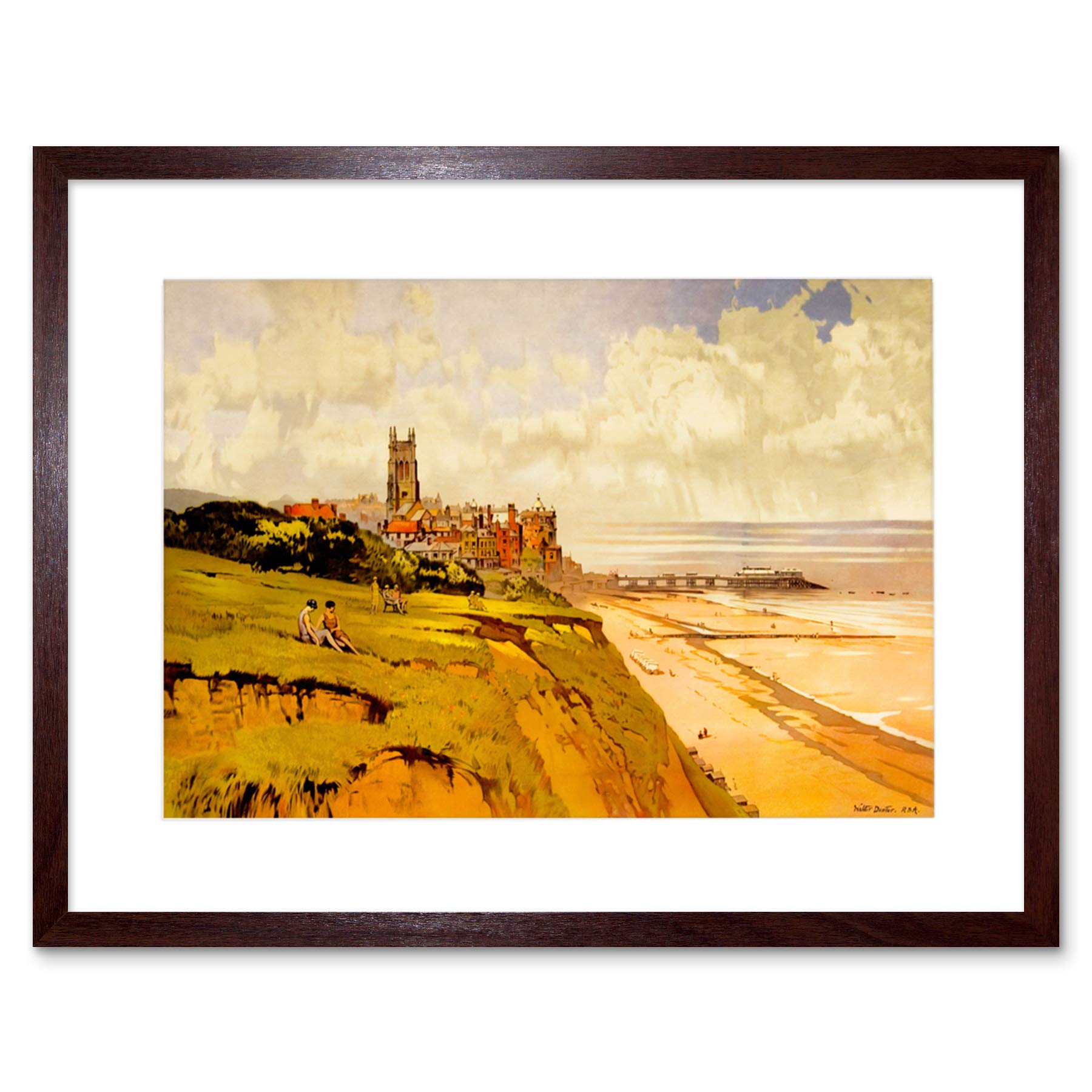 Wee Blue Coo Painting Landscape Cromer Beach Village Church Pier UK Framed Wall Art Print