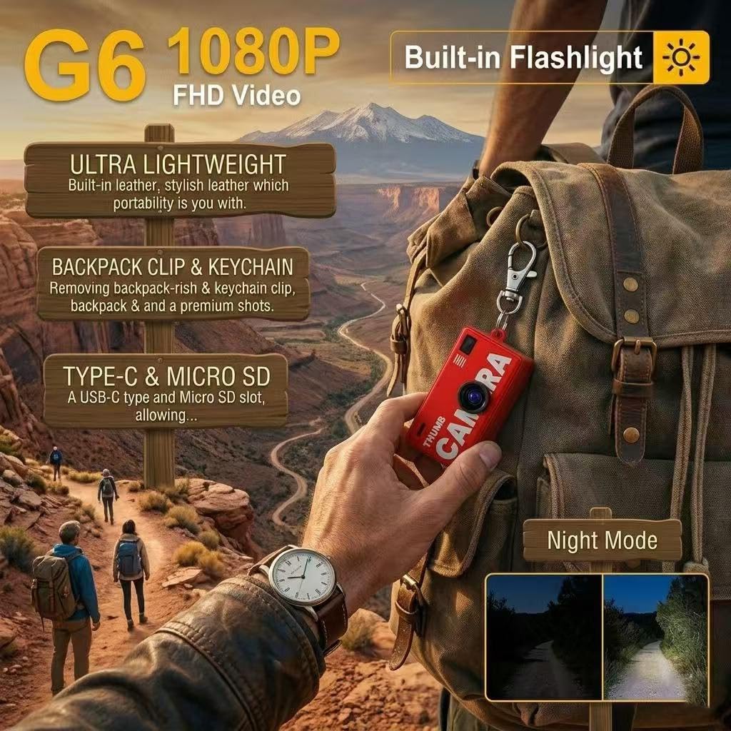 Mini Digital Camera 1080P HD - Smallest Retro Pocket Camcorder With 0.96" Screen, Portable Thumb Keychain Camera For Backpack, Wearable Body Camera For Kids, Vlogging, Travel, Study & Gift(Red)