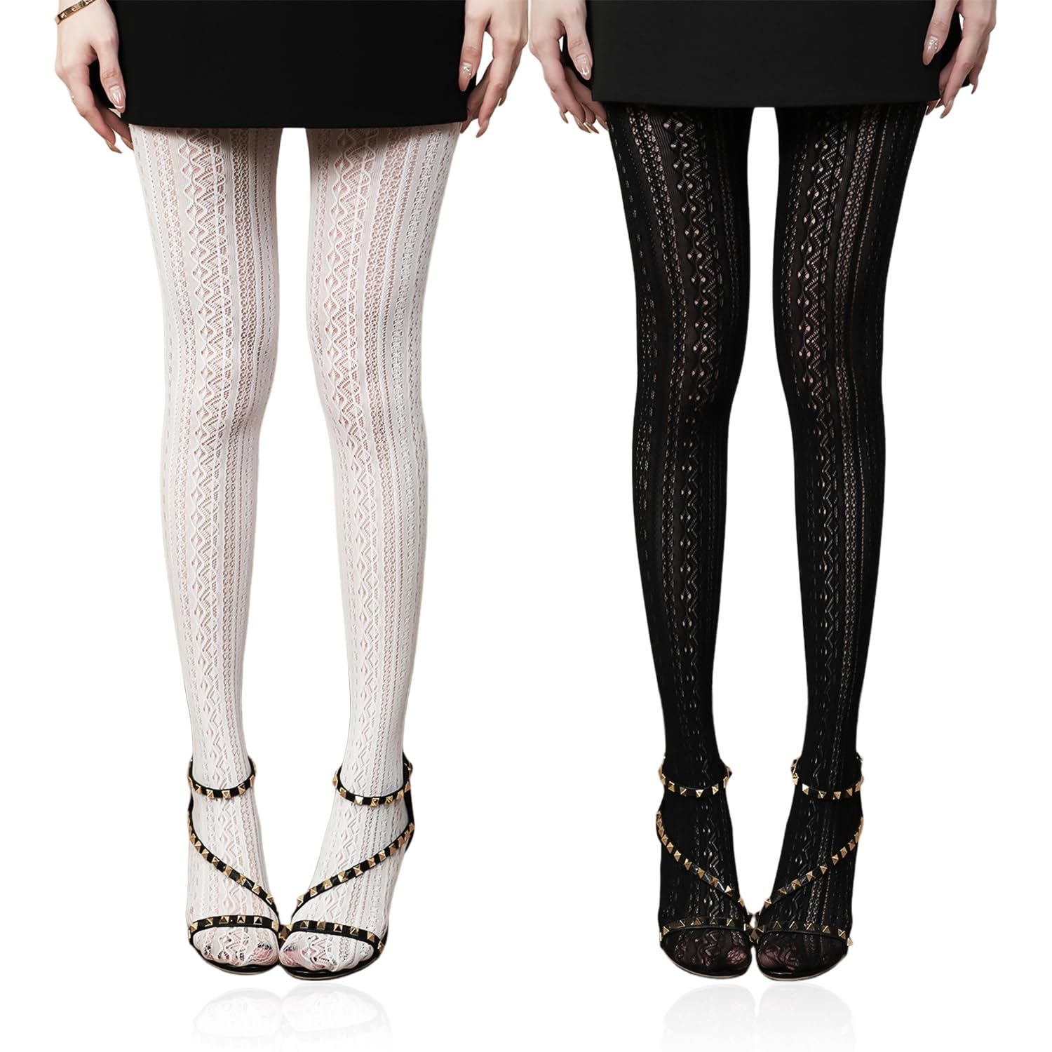 RNFKSU 2 Pairs Of Black And White Carved Net Socks, Fashionable Lace Bottoming Socks, Breathable Soft Tights, Daily Skirts Wear Matching Pieces.