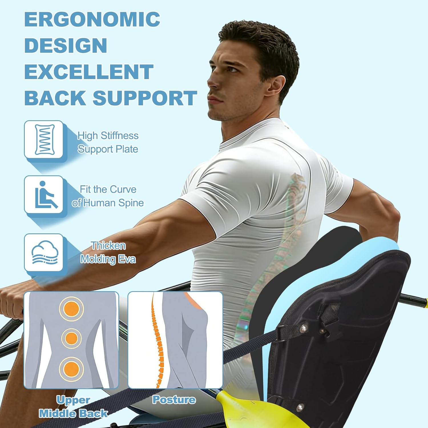 Thickened Kayak Seat,Kayak Seats with Back Support– Cushioned Canoe Backrest with Sit-On-Top Design, Padded Back Support for SUP Paddle Boards, Rafting, Fishing