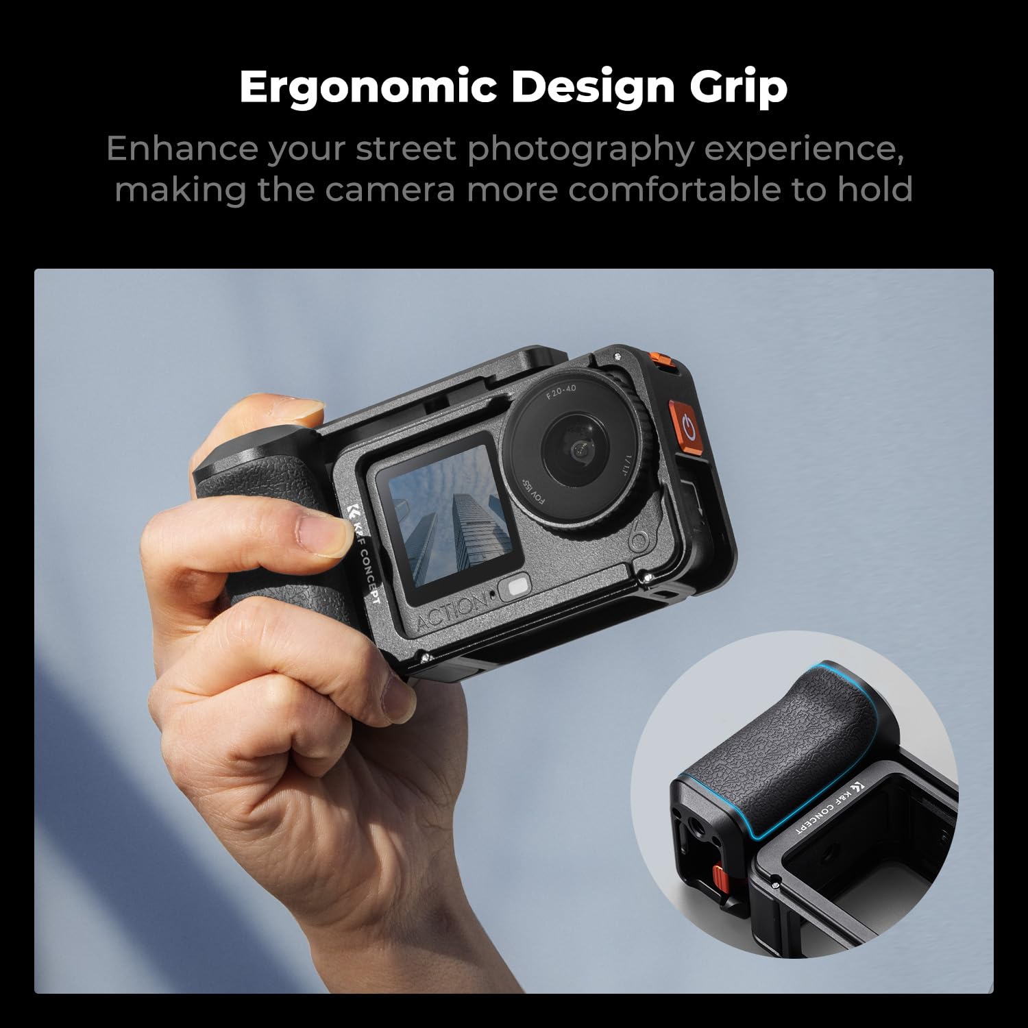 K&F Concept Zestaw metalowych uchwytów ulicznych do DJI Osmo Action 6, uchwyt na aparat z klatką, zimne buty, szybkie zapięcie, przycisk migawki, pasek na nadgarstek