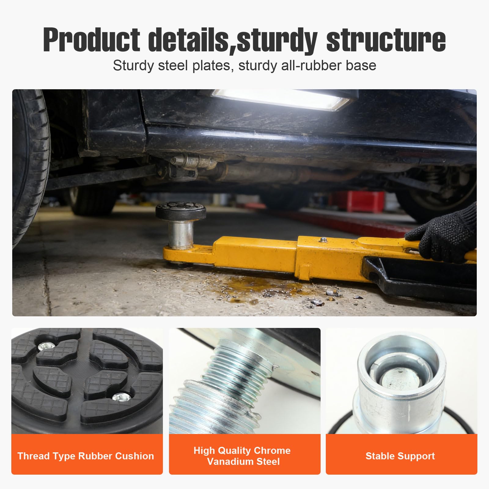 Set di 4 Tampone in Gomma per Cric Sollevatore Auto, Regolabile Tondo Tampone in Gomma con Filettato Acciaio Uso Universale Accessorio Cric Idraulico Tamponi Martinetti Sollevatore