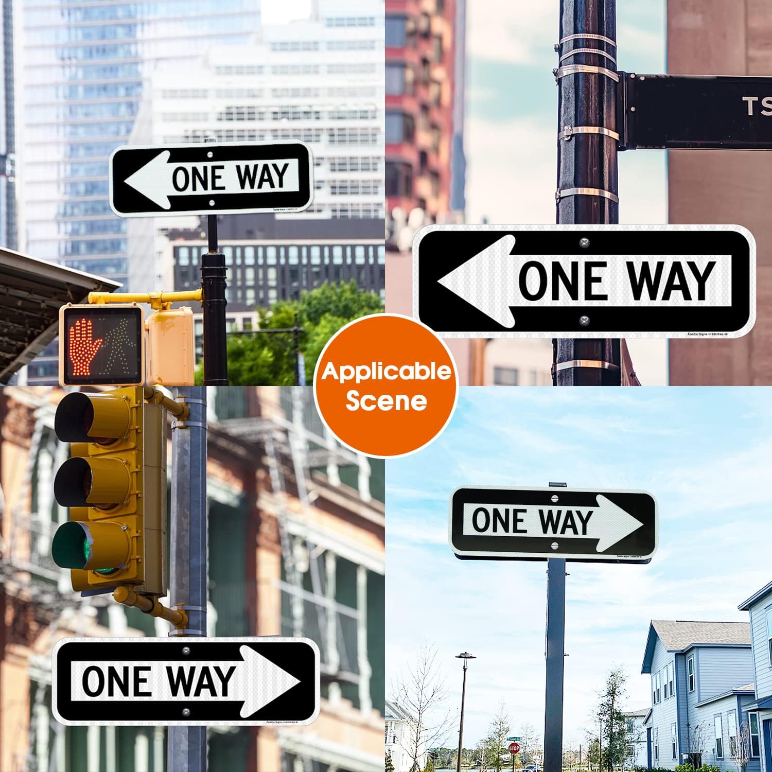 One Way Sign with Arrow, 2-Pack 18x6 Inches Engineer Grade Reflective Rust Free Aluminum, Weather/Fade Resistant, UV Protected, Easy to Mount, Indoor/Outdoor Use (Left/Right)