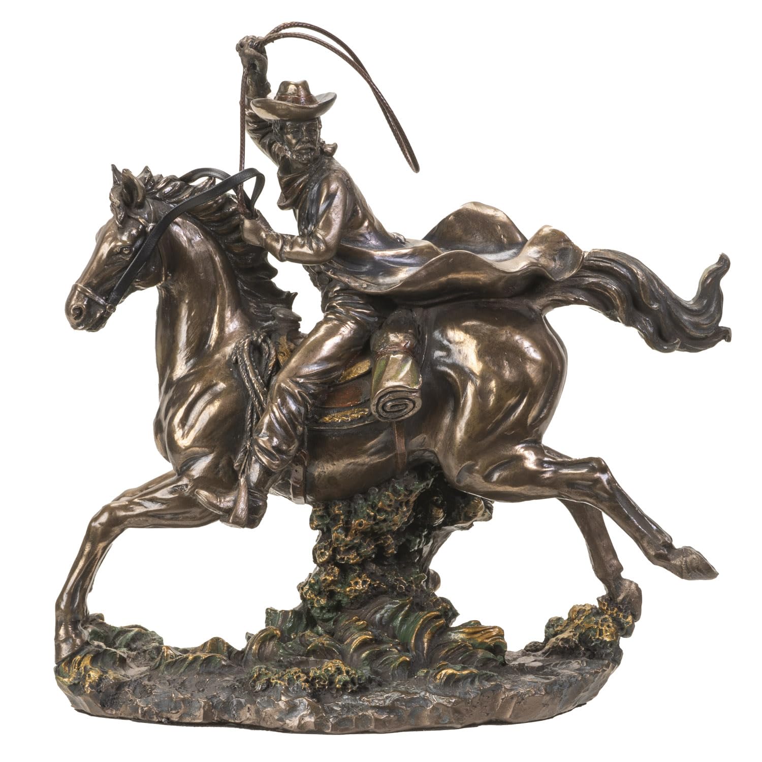 Figurine de cowboy sur cheval pour salon chaleureux style chalet et manoir
