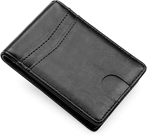 DEFWAY Slim Card Wallet for Men - Slim PU Wallet for Men with RFID Blocking, Holds 11 Cards & Cash, Tear- Gift for Birthday Father's Day Christmas (Black)