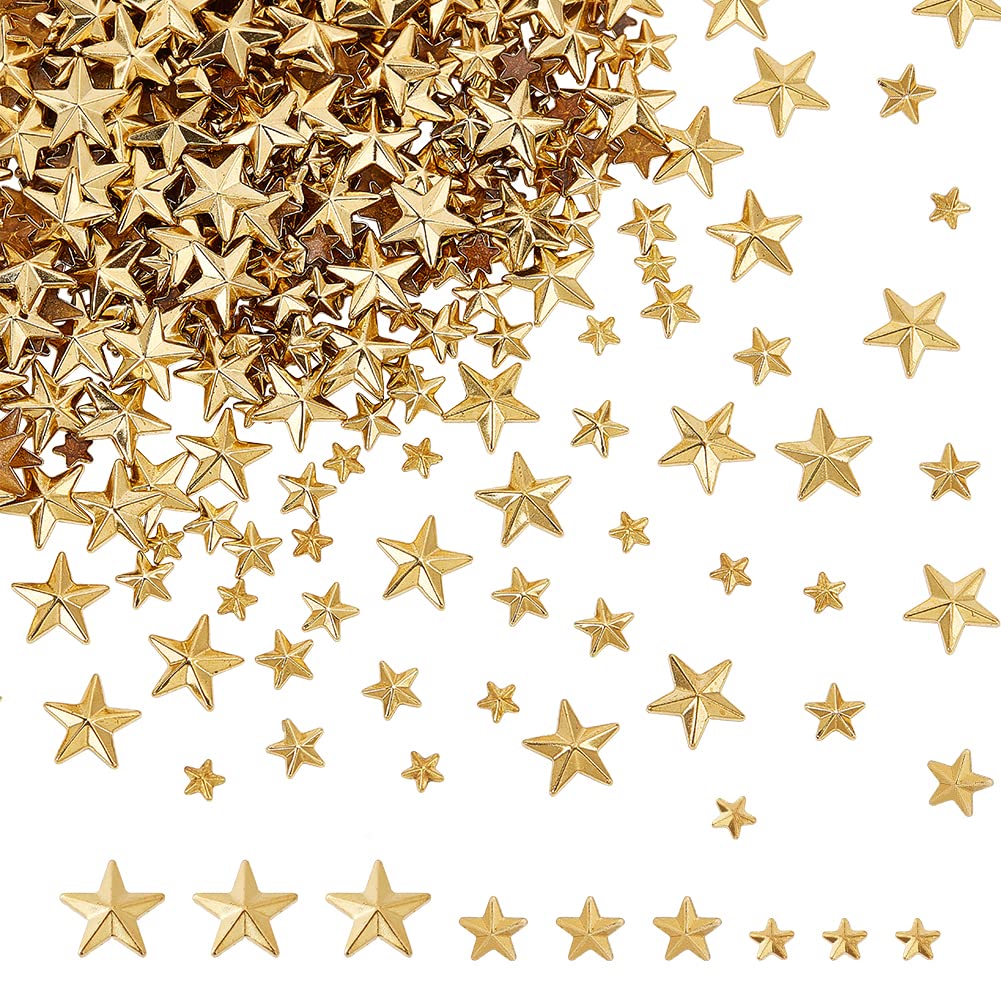 arricraft 600 Pcs Star Hotfix Iron On, 4/6/10mm Star Embellishments Flat Back Mini Rhinestone Appliques Punk Rivets Metal Star Studs for Costume