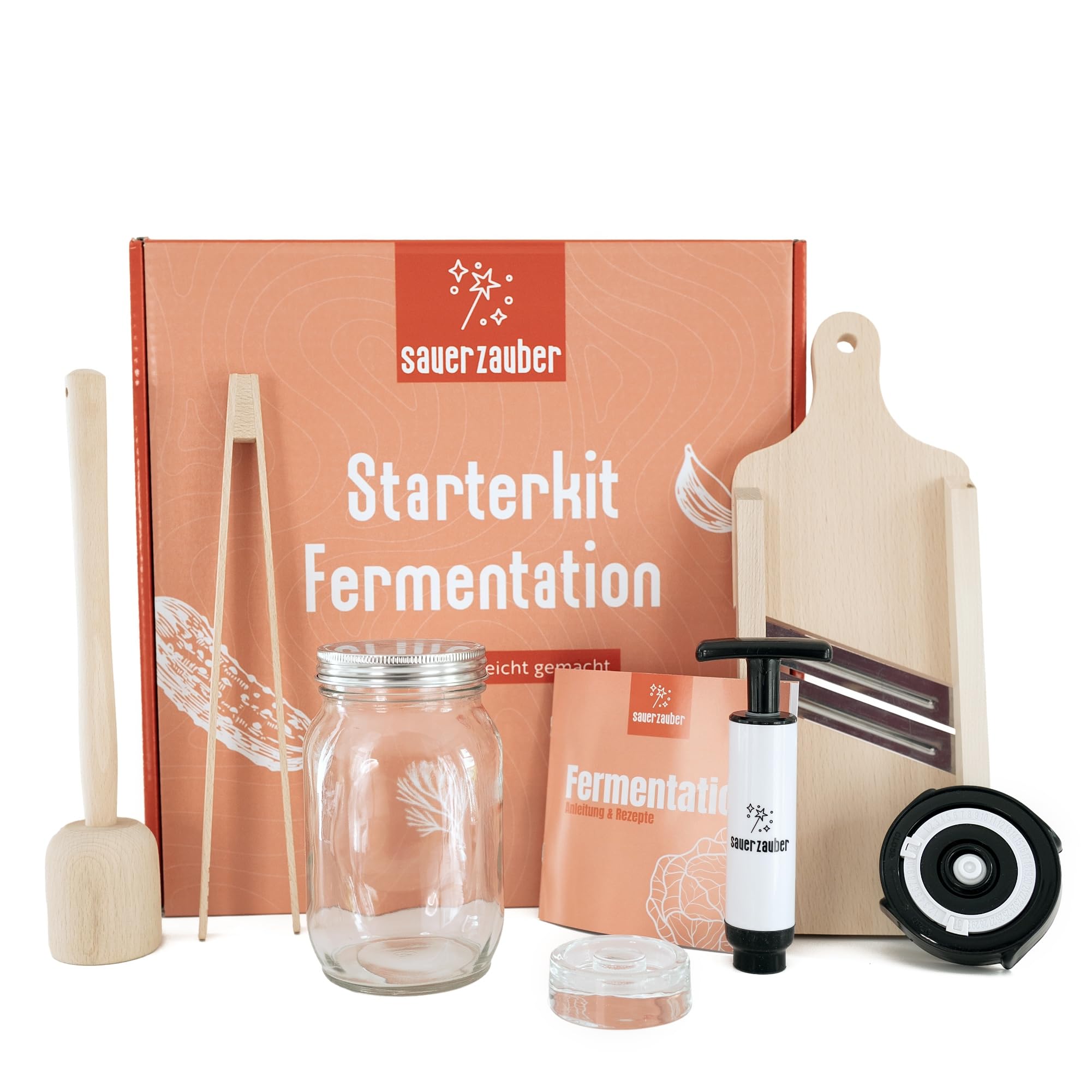 Starterkit Fermentation – großes Fermentierset für Gemüse wie Kimchi, Sauerkraut - 1 L Fermentierglas, Fermentiergewicht, Krauthobel & Zubehör – Fermentieren leicht gemacht.