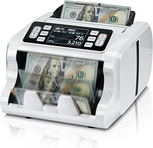 Miniatura 8 de MUNBYN IMC09 Máquina Contadora de Dinero de Denominación Mixta, Contabilidad de Valor, Contador de Billetes UV/MG/IR/MT, Máquina Contadora de Dinero