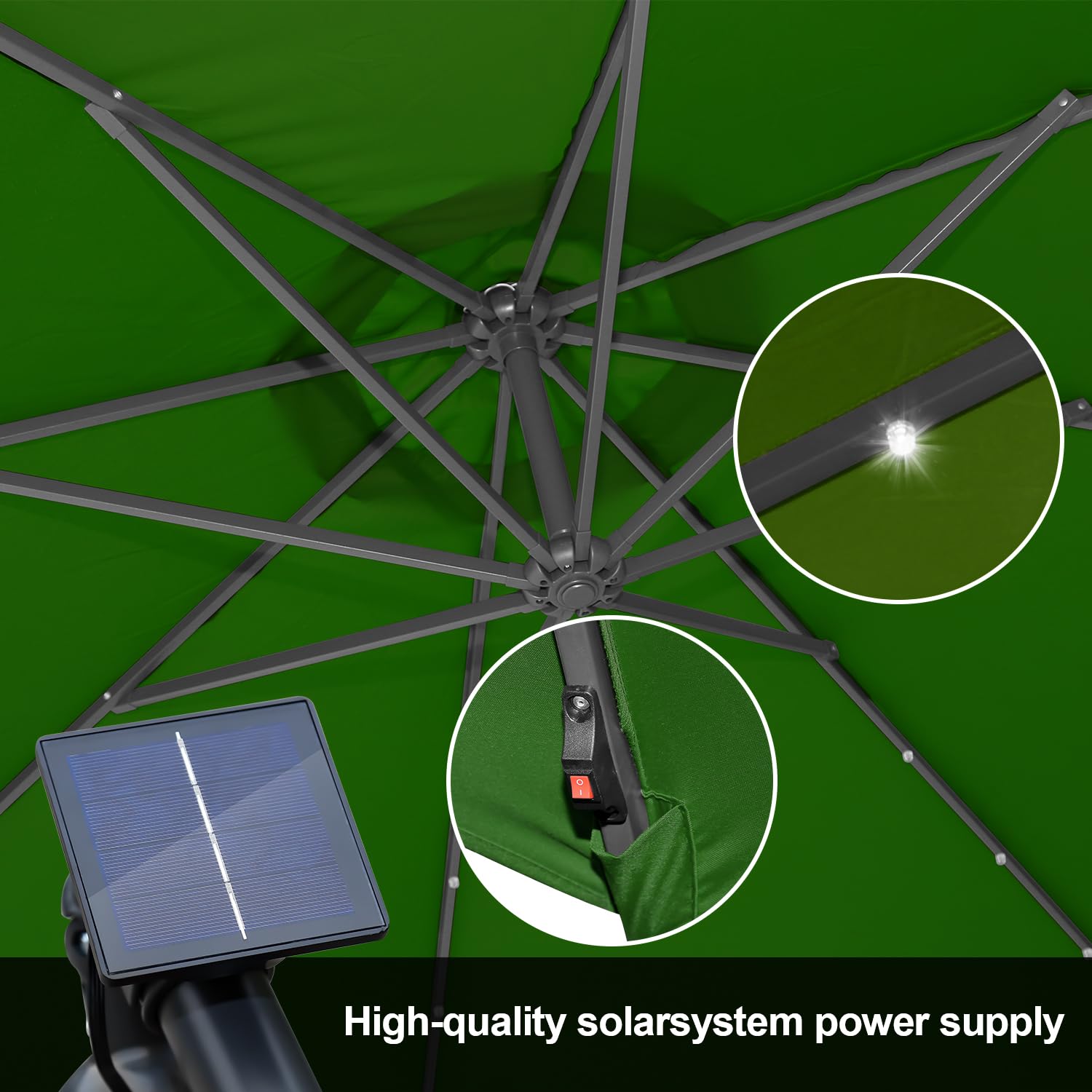 Sonnewelt Sombrillas terraza grandes de diámetro, sombrilla con manivela, Parasol jardin de aluminio, protección UV, con soporte, parasol excentrico, impermeable