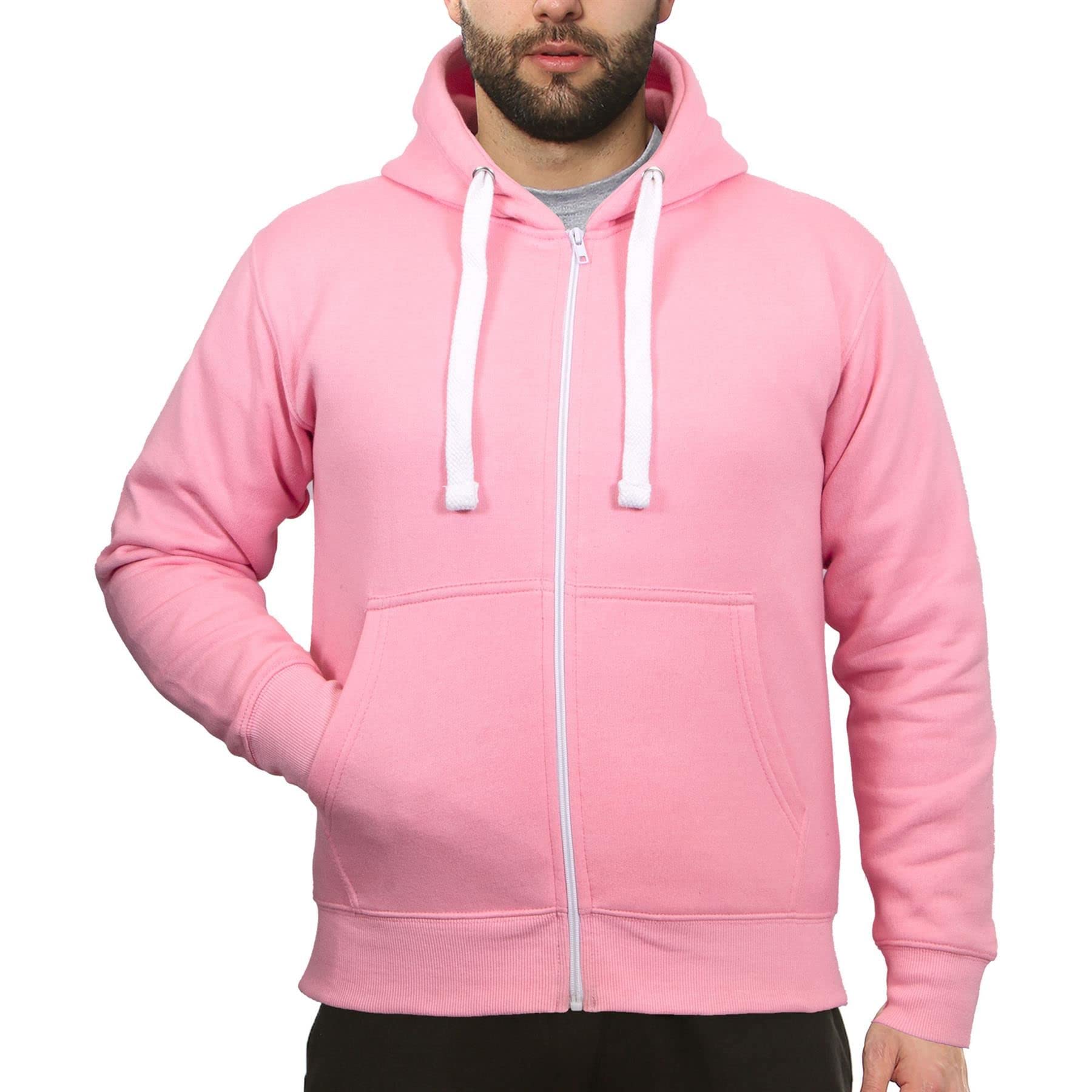 A2z Men's Baby Pink Fleece Zipper Hooded Sweatshirt - Zipper S