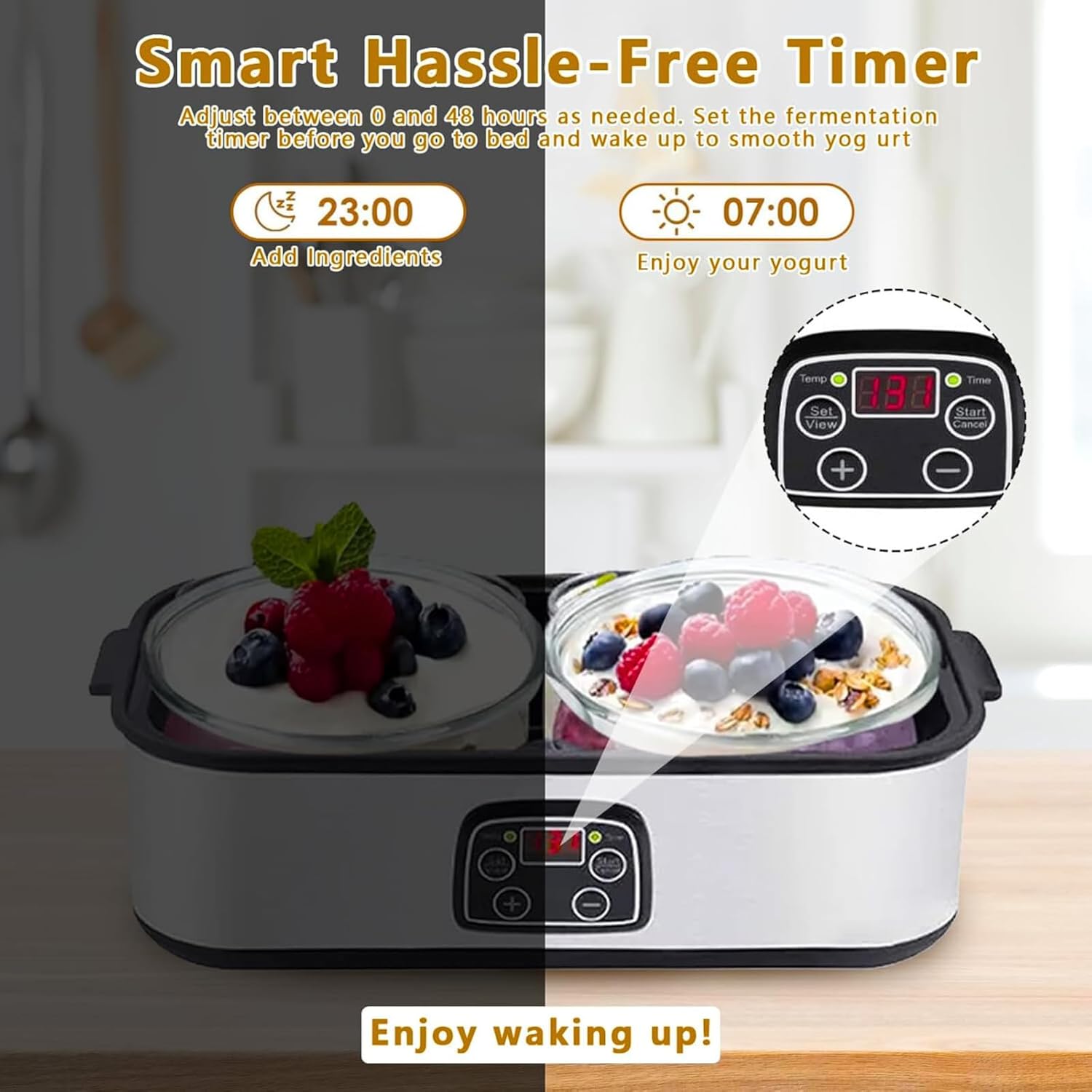 2L Probiotic Yogurt Maker with Two 1L Glass Containers for Larger Batches Yogurt Maker with Adjustable Time & Temp Control Probiotics Stainless Steel Yogurt Making Machine for Homemade Yogurt Dessert