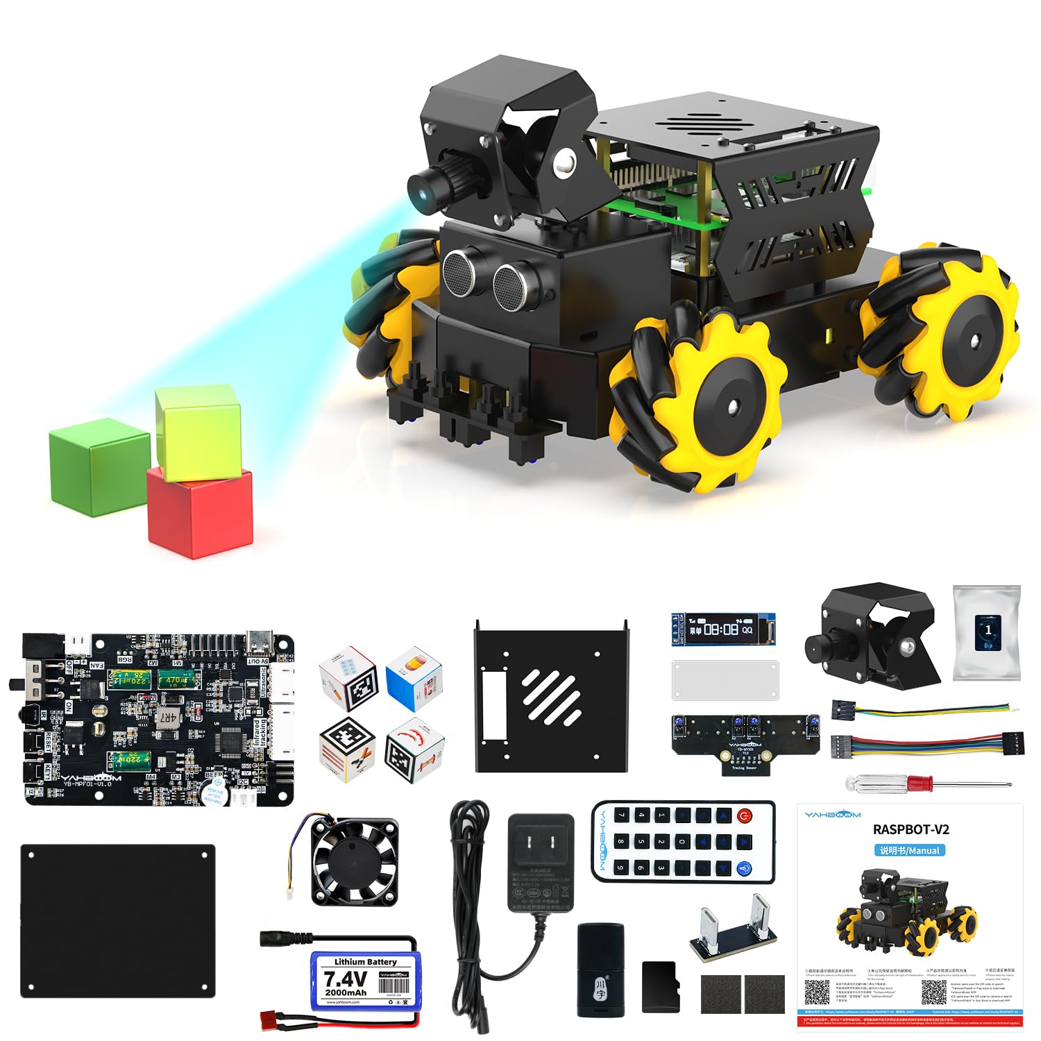 Amazon.com: Yahboom AI Vision Robot Raspberry Pi 5 Car with 2DOF HD ...
