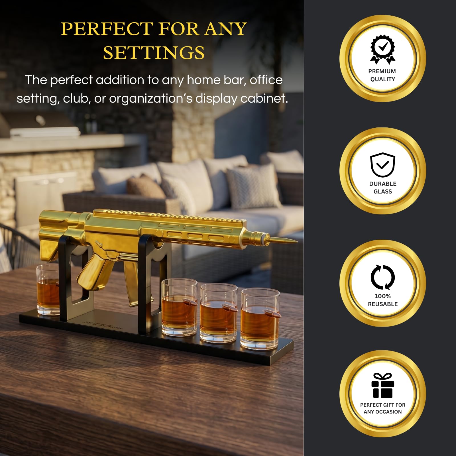 The Wine Savant AR15 Whiskey-Dekanter-Set mit 4 Gläsern, einzigartige Geburtstagsgeschenkideen für ihn, Ehemann, Opa, cooler Militär-Tequila-Spender, Hausbar