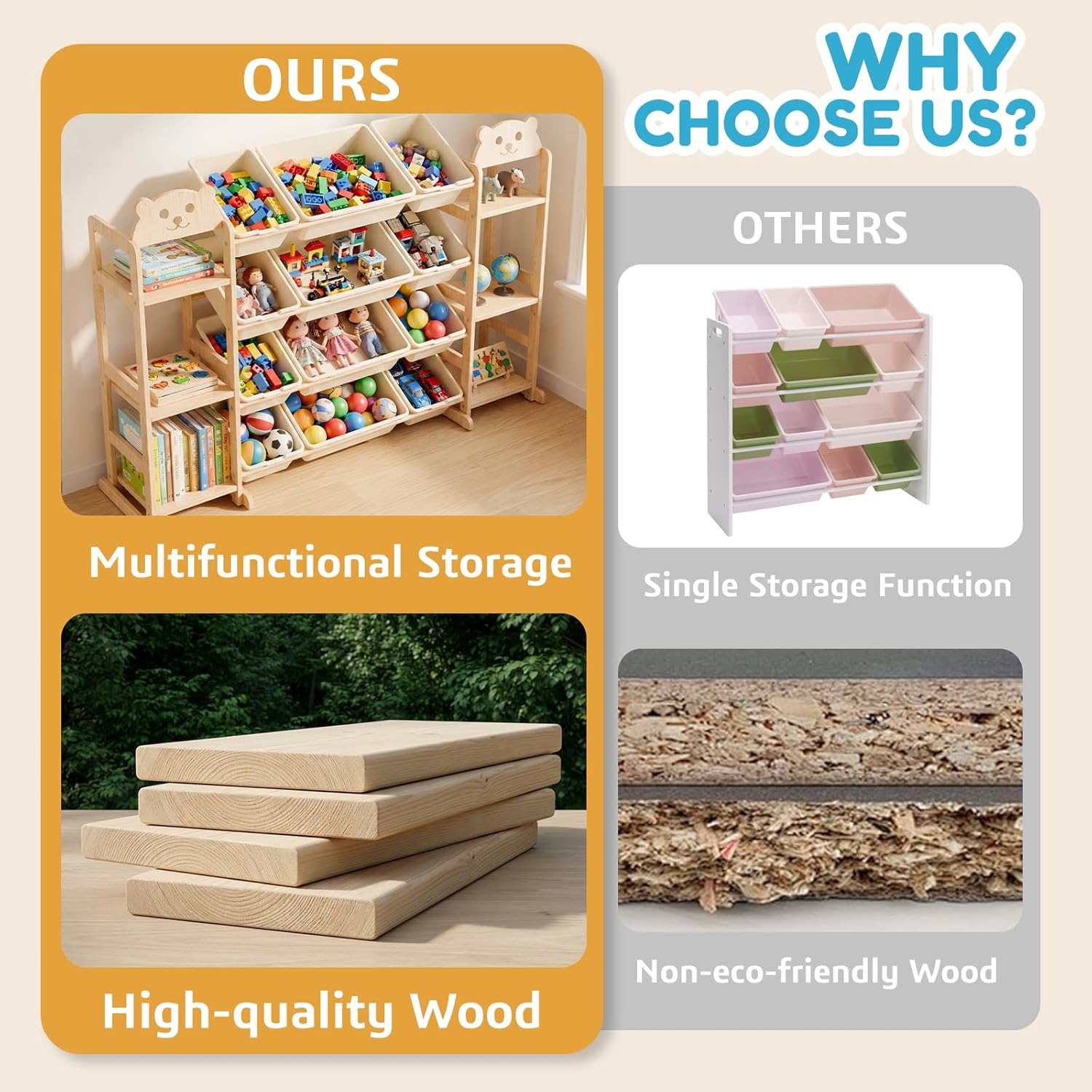 Extra Large Toy Storage, Wooden Toy Storage Organizer with 6 Side Shelves and 12 Bins, 3 -in-1 Bookshelf for Bedroom Playroom, Nursery, Wood Kids Toy Shelf and Bookcase 52.3"W x 13.5"D x 31.5"H - Image 3