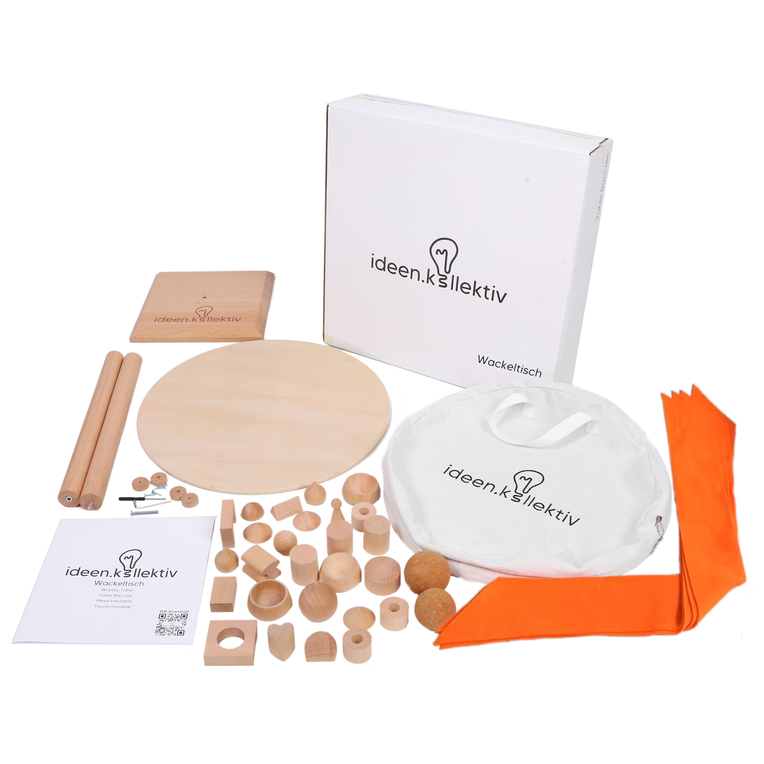 Tavolo oscillante in legno – Gioco d'equilibrio per promuovere comunicazioni, abilità e team building – con custodia e 25 elementi in legno – per coaching, allenamento ed eventi di
