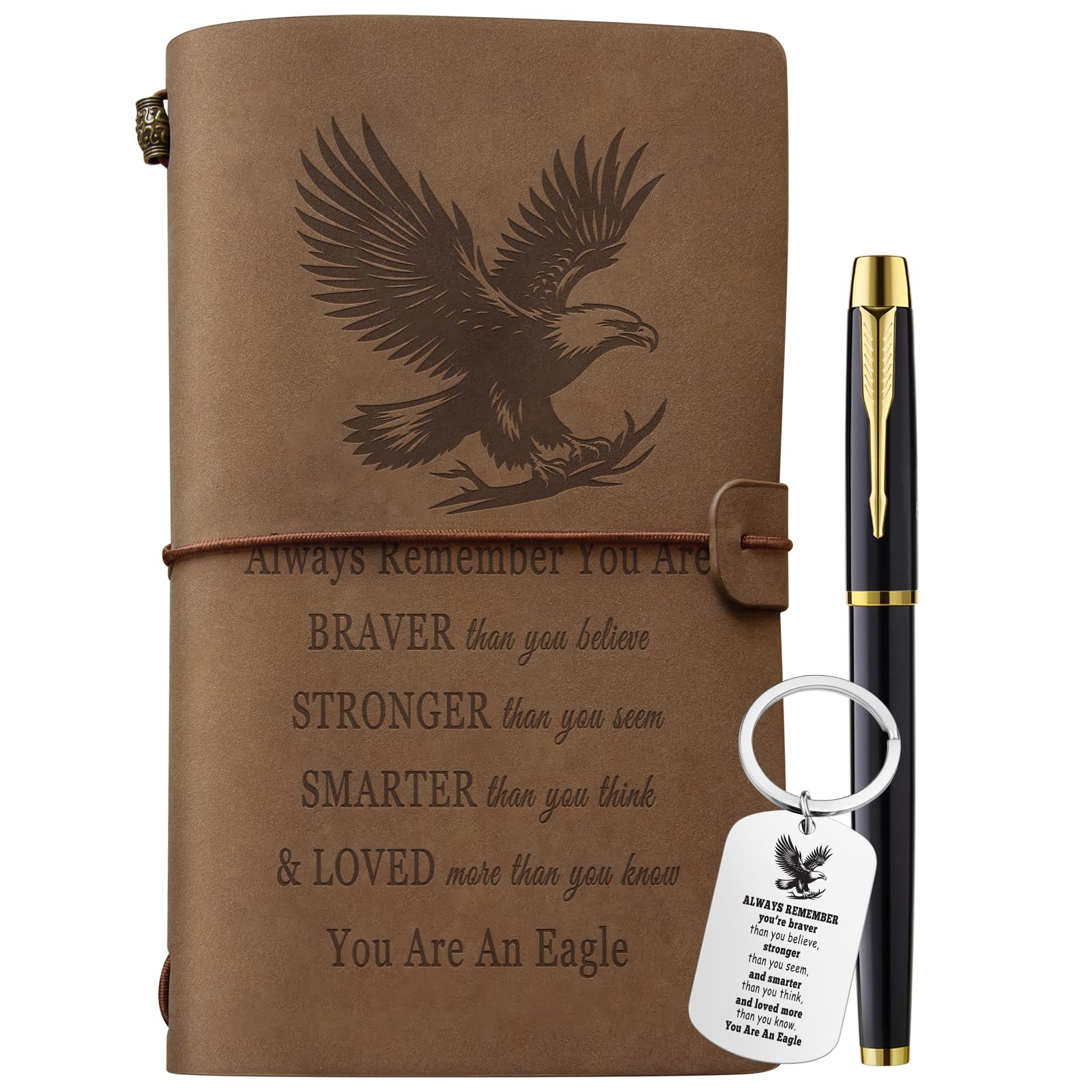 Xeboba Eagles Gifts Leather Journal Notebook with Pen and Keychain Inspirational Encouragement Eagle Scout Gifts for Men Women Teenage Boys Girl