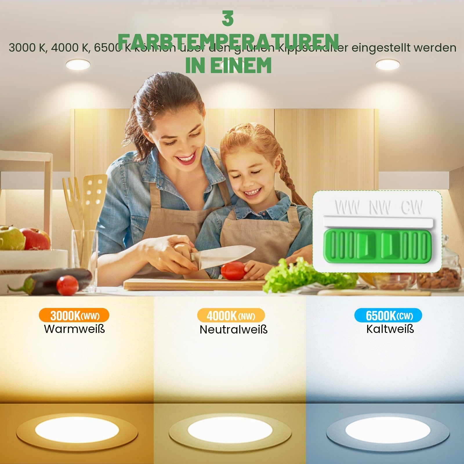ALUSSO LED Einbaustrahler 230V Dimmbar 8W 850LM 3CCT IP44 6er Set