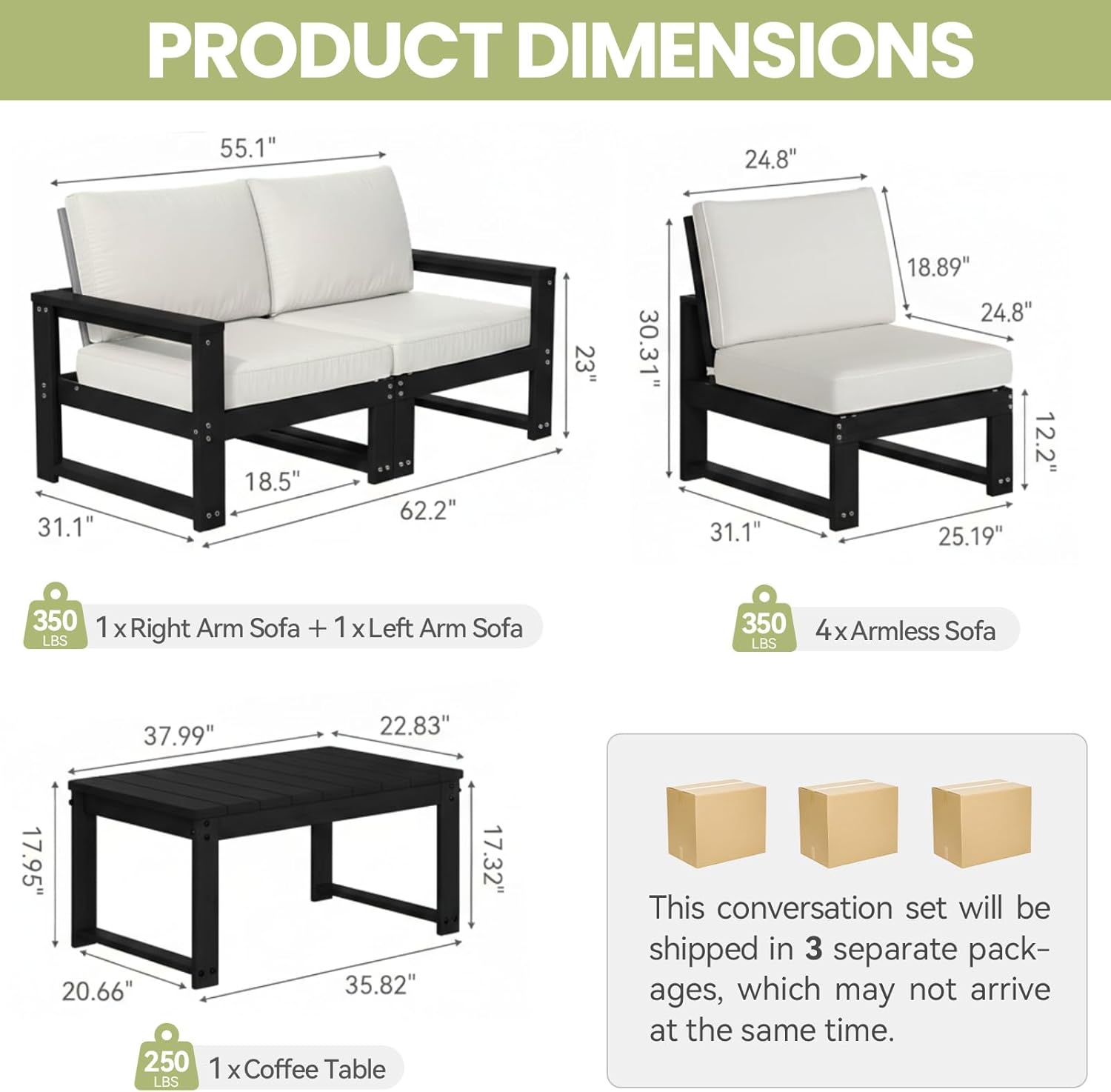 Patio Furniture Set, 7-Piece Outdoor Furniture with Cushions, L Shaped Outdoor Couch Sets 6 Seats, HDPE Patio Sectional Sofas for Porch, Backyard, Deck, Black