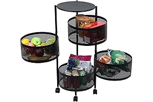 Rotating Fruit Basket - Black Tiered Kitchen Storage Rack for Robust Storage...